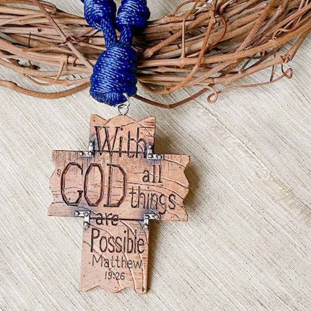 Door Knob Rosary - Catholic Hanging Decoration - Blessing for a New House - Religious Housewarming Gift (Navy Blue)
