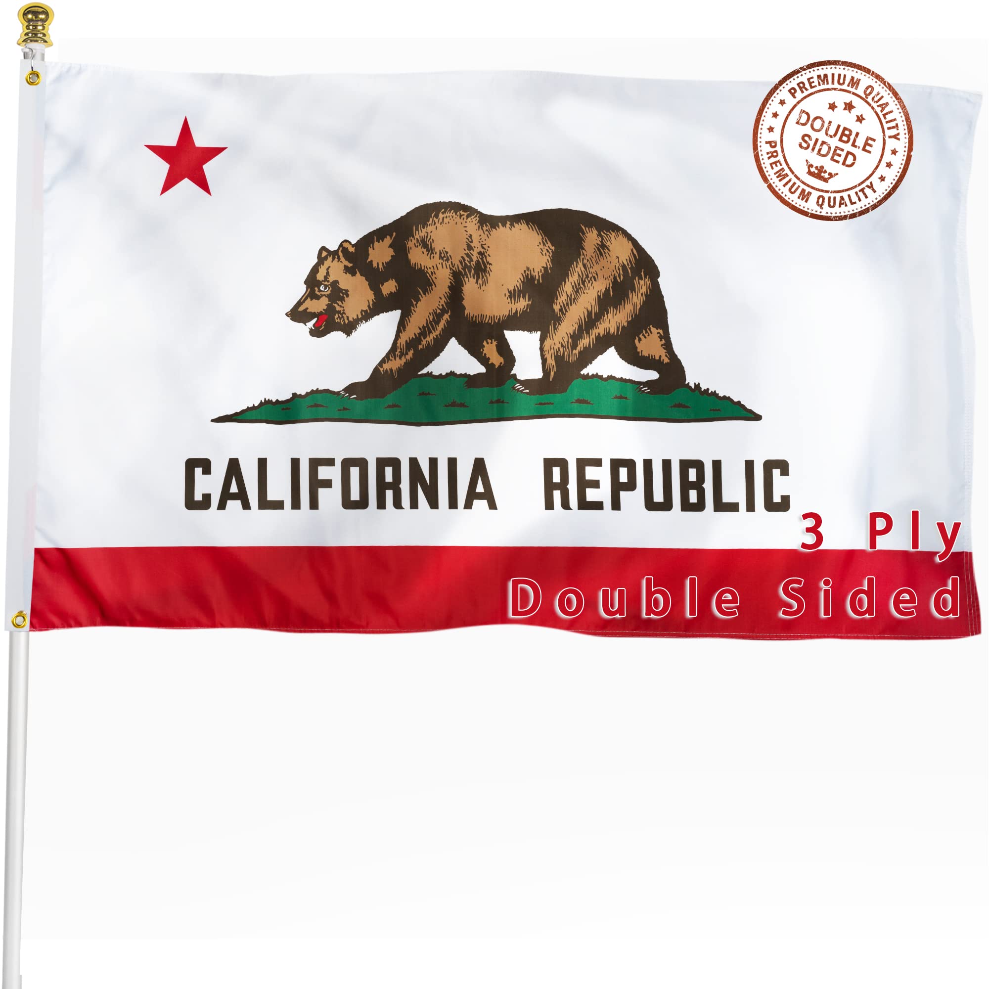 XIFAN Double Sided California State Flag 3x5 ft, Heavy Duty 3 Ply Durable Polyester, CA Flag with Vibrant Print/4 Rows Hemming/Brass Grommets for Indoor Outdoor Decor