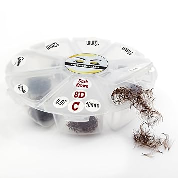 Mixed lengths Brown Color Lashes 8D, 1000 Premade Volume Fans, 0.07mm Thickness. Eyelash Extensions. (11,12,13,14mm, C Curl)