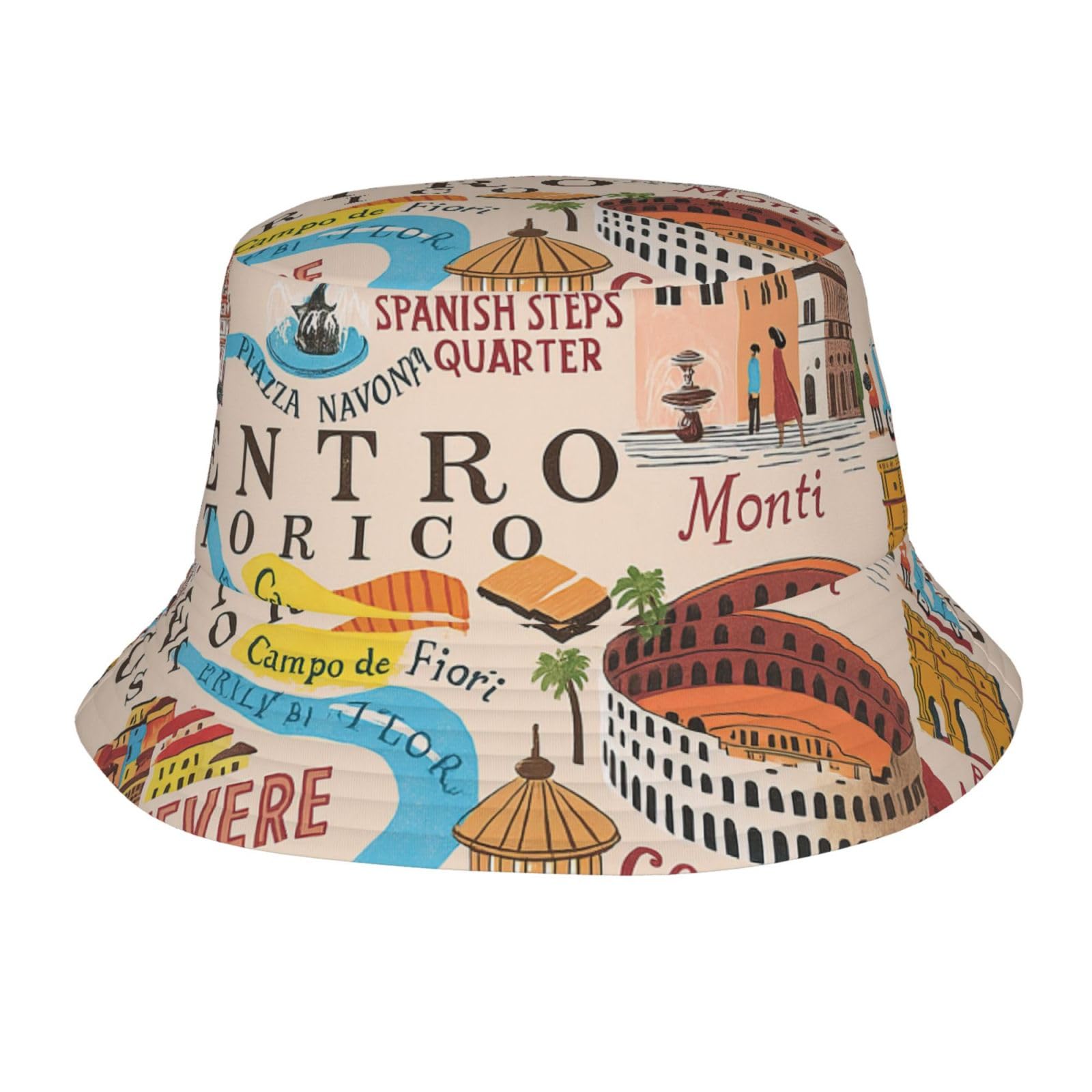 DUWAA Rome Map with Landmarks Illus Print Bucket Hat for Woman Men,Summer Travel Fishing Beach Sun Hat, Lightweight Outdoor Cap Black
