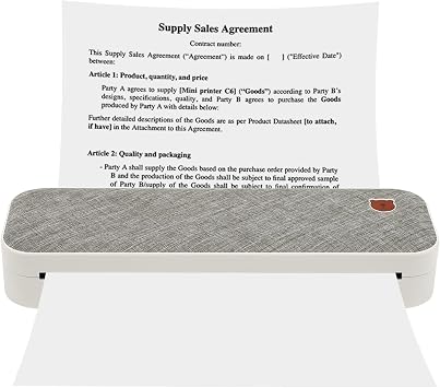 A4 Printer, Portable Thermal Printers, Cordless A4 Thermal Printer, Inkless Printer 216 * 32mm SD 10mm/s for Study Home Tattoo Office Grey