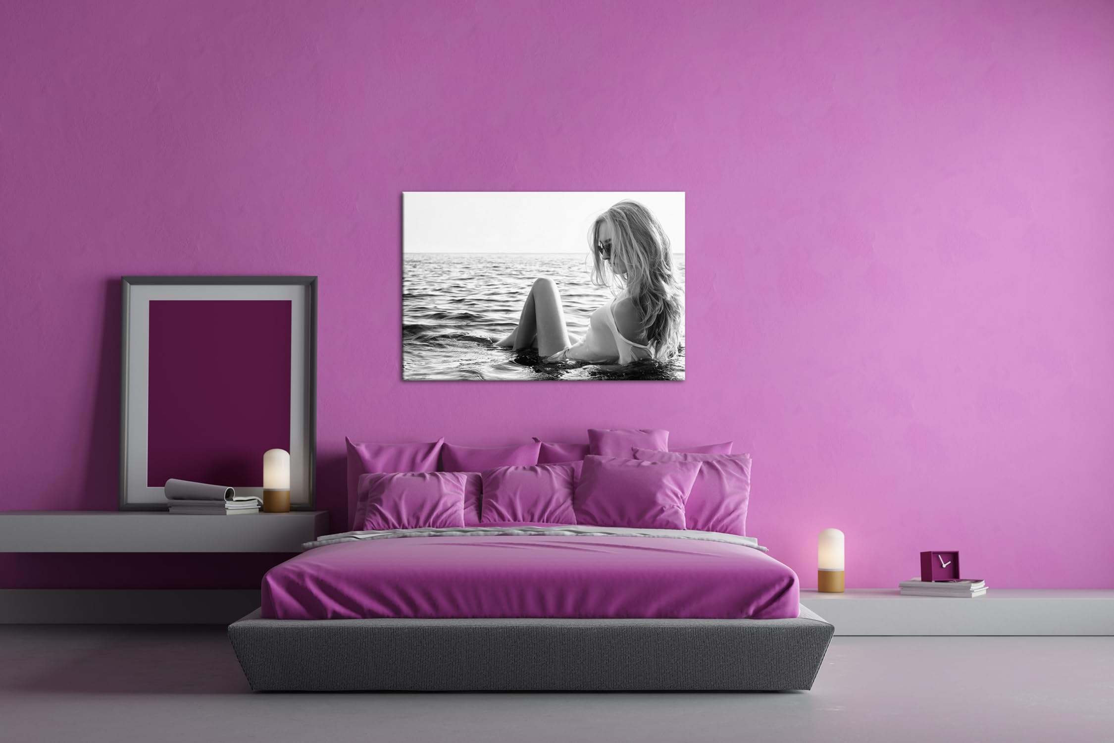 deyoli Formato de refrigeración húmeda: 90 x 60 cm, efecto: negro/blanco como lienzo, diseño listo enmarcado en marco de madera auténtica, impresión digital de alta calidad con marco