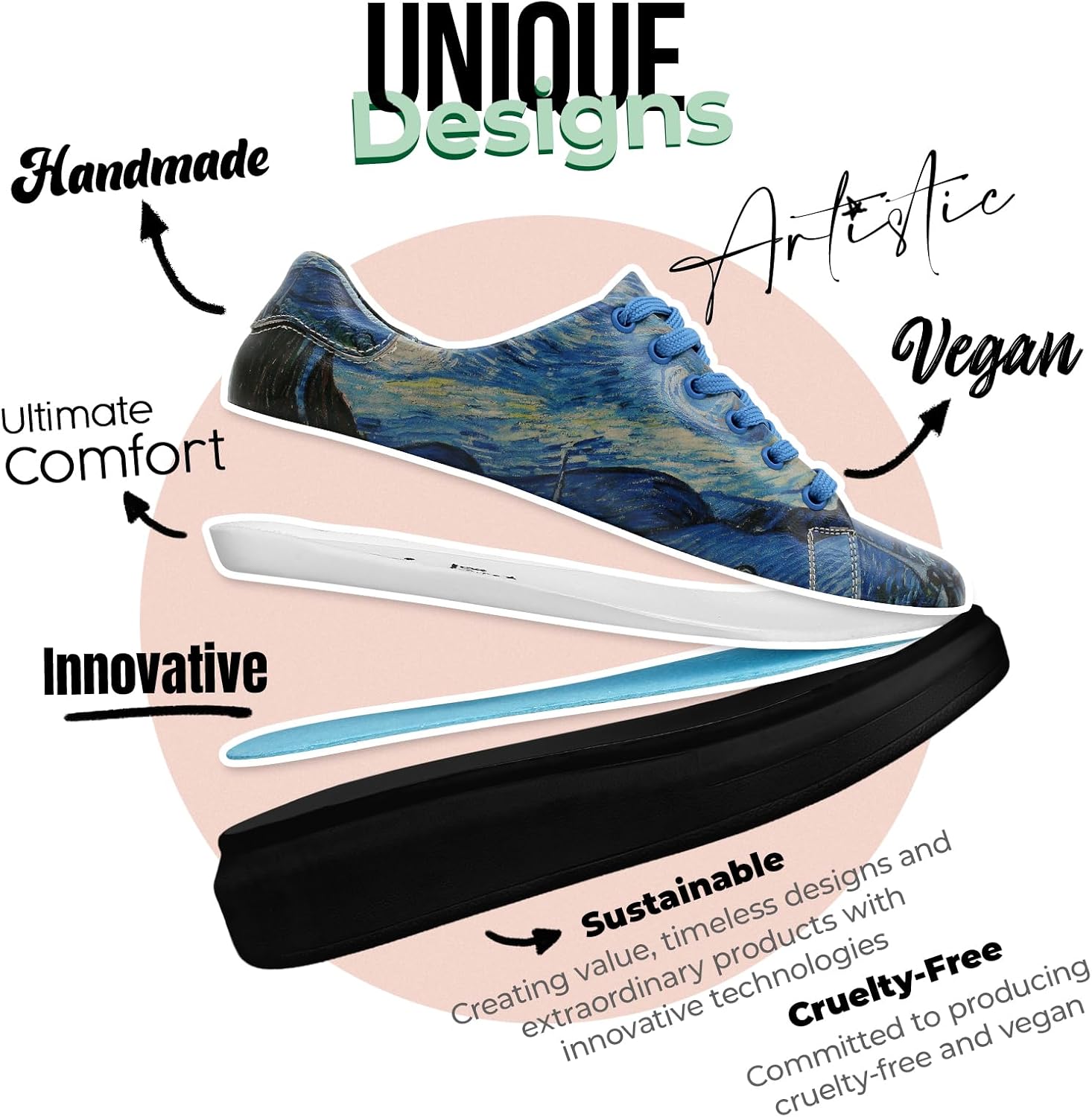 DOGO Wedge Platform Sneakers for Women - Handmade Vegan Leather, Unique Chunky Sneakers
