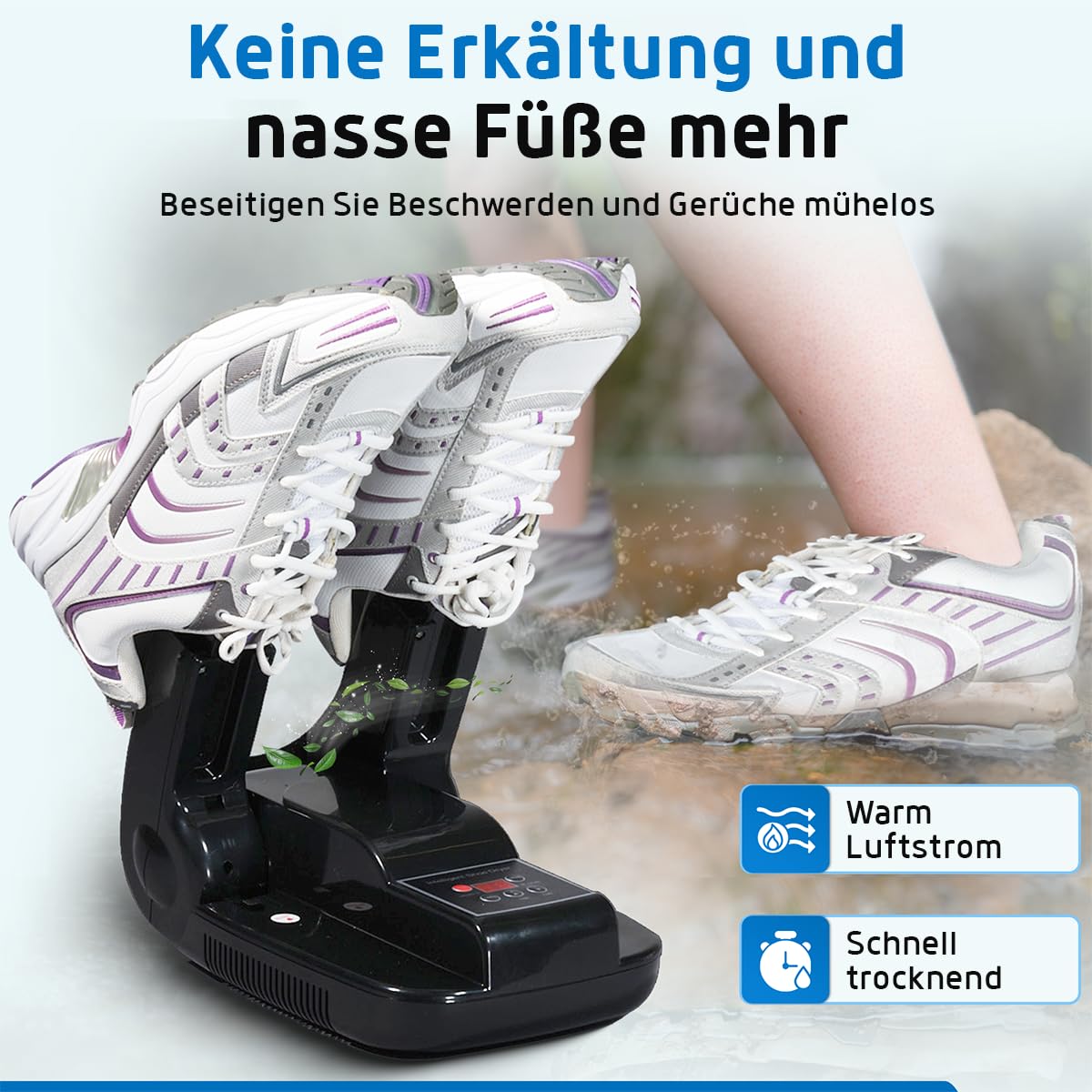 Fleau Smart Schuhtrockner – Ozon-/Trocknungsfunktion – Schuherfrischer – Geruchsentferner – Inkl. Duftkugeln & Schuhbürste (Schuhtrockner mit Verlängerung)