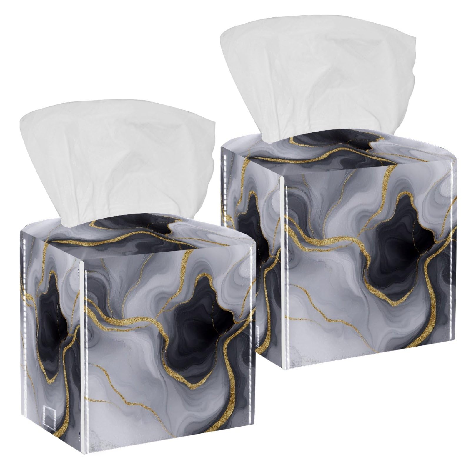 Marble Texture Tissue Box Cover, 2 Pack PU Leather Square Facial Tissue Dispenser Box holder for Home Office Car