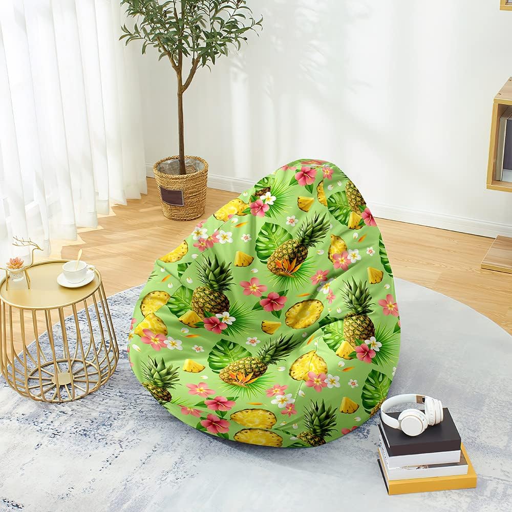 Mateju Bean Bag Chair, Beanbag Chair Adult, Summer Fruits Bean Bag Without Filling, Plush Toy Storage Large Bean Bags, High Back Bean Bags, Suitable for Indoor and Outdoor Beanbag (Green Pineapple,S)
