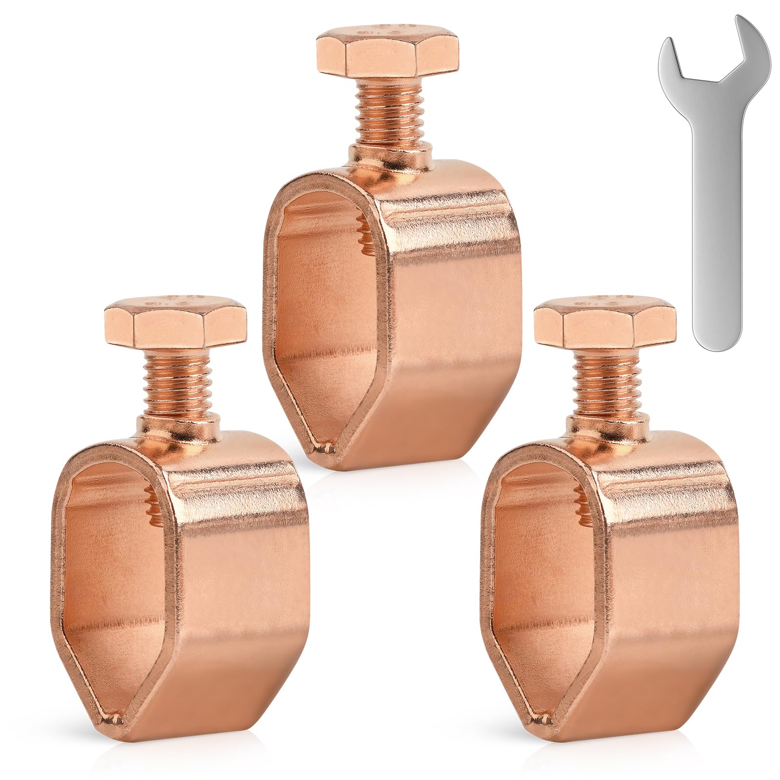 3PCS Ground Rod Clamp, Great for 1/2”- 5/8” Grounding Rods (3, Copper Clad Clamp (1/2''-5/8''))