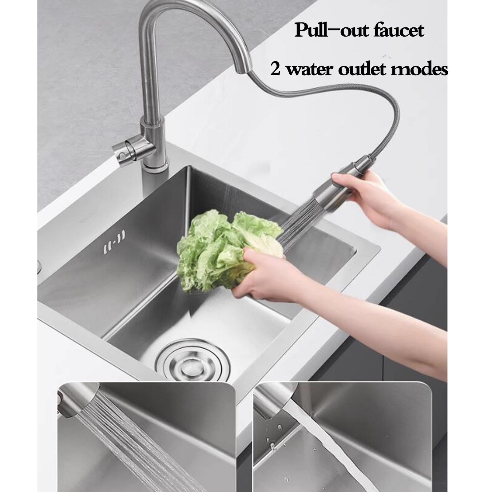 Produktbild von Waschbecken Küche Moderne 3 Loch Edelstahl Küchenspüle Mit Wasserhahn Kombination, Ideal Spülbecken Edelstahl