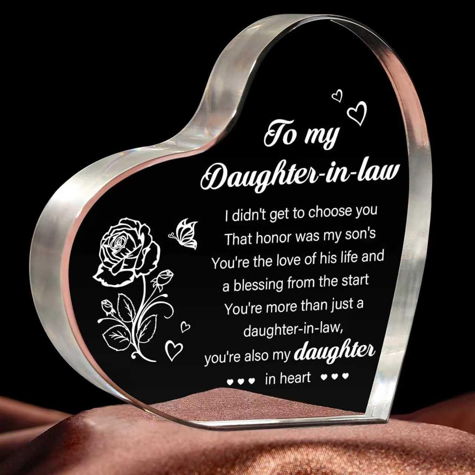 SUOXU Gifts for Daughter in law -Heart-Shaped Acrylic Plaque | Perfect Birthday Gifts,Thank You Gifts,Friendship Gifts,Thanksgiving & Christmas Gifts 10x10cm Home Office Desk Decor Sign(I Love You)