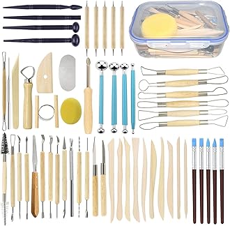 Augernis 57PCS Ceramic Clay Tools Set with Plastic Case Modeling Pottery Sculpting Tools Kits for Beginners Professionals Crafts Polymer Clay Club, Dotting, Ribbon Trimming