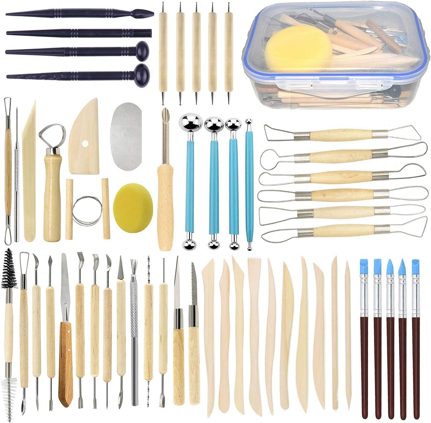 57PCS Ceramic Clay Tools Set with Plastic Case Modeling Pottery Sculpting Tools Kits for Beginners Professionals Kids After School Ceramics Classes