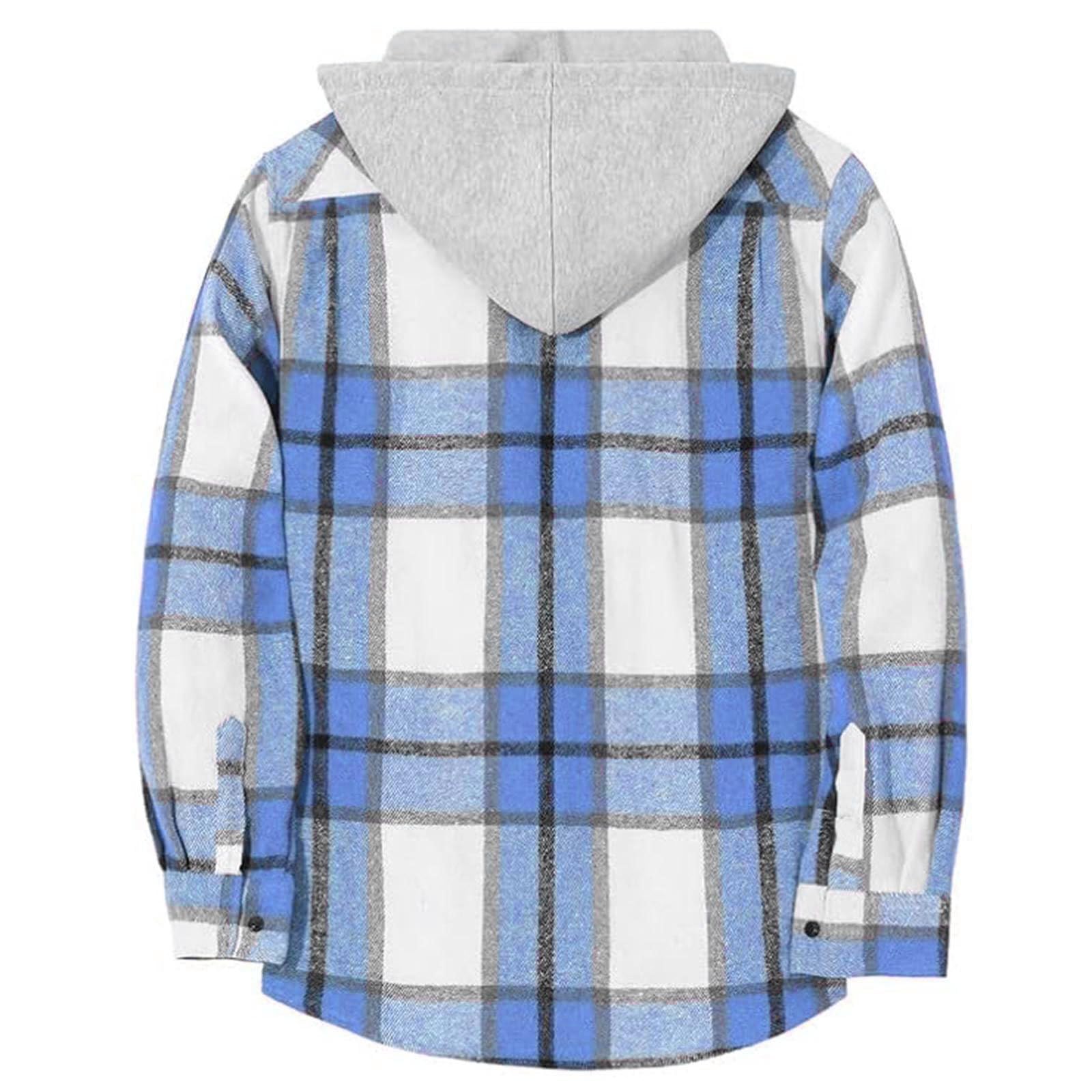 Generisch Chaqueta de camisa con capucha a cuadros para niña - Camisa de franela informal para entretiempo