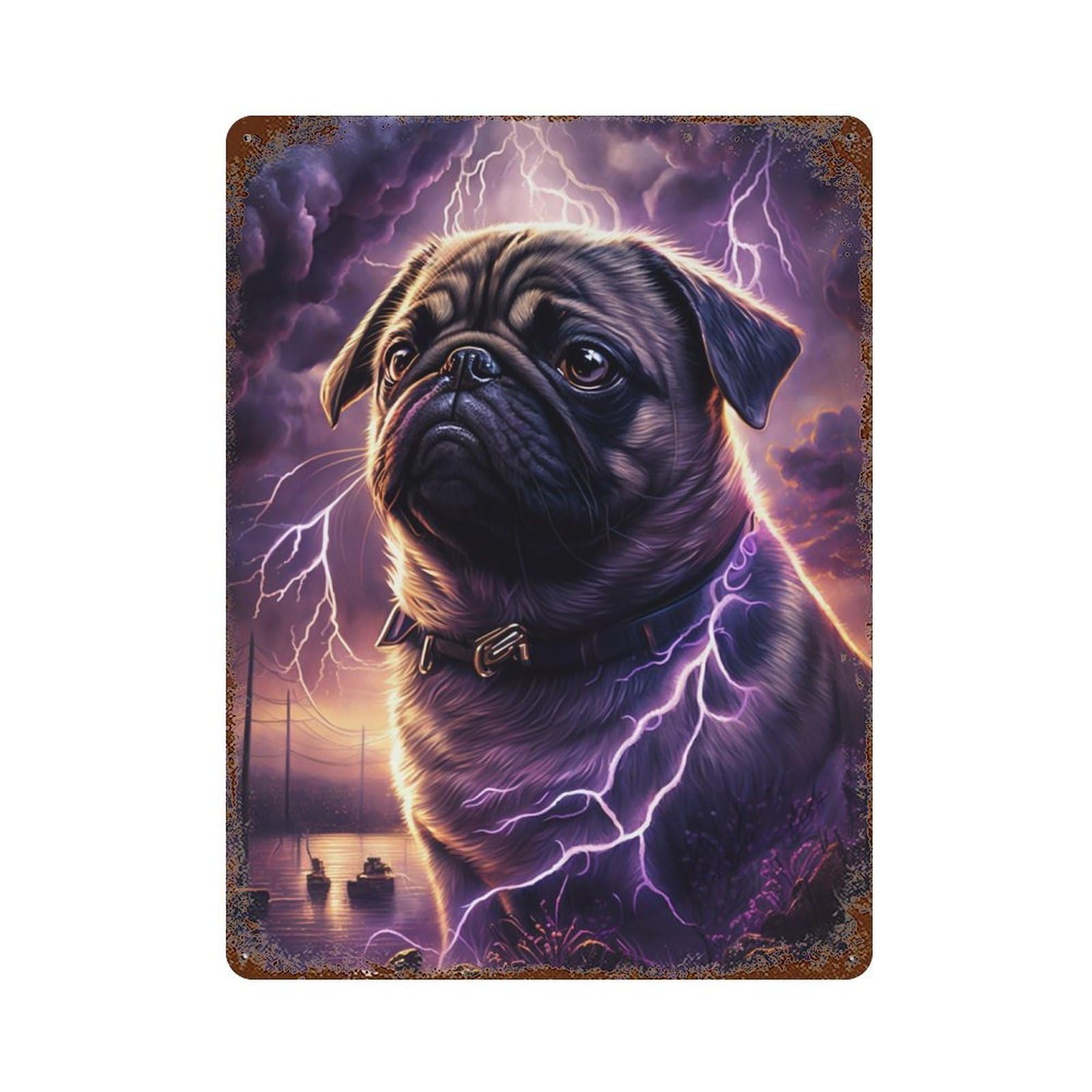 Thunderous Pug Majesty -1 Distressed Metal Wall Sign 15.7"x11.8", Ideal for Pub, Kitchen And Man Cave Decor