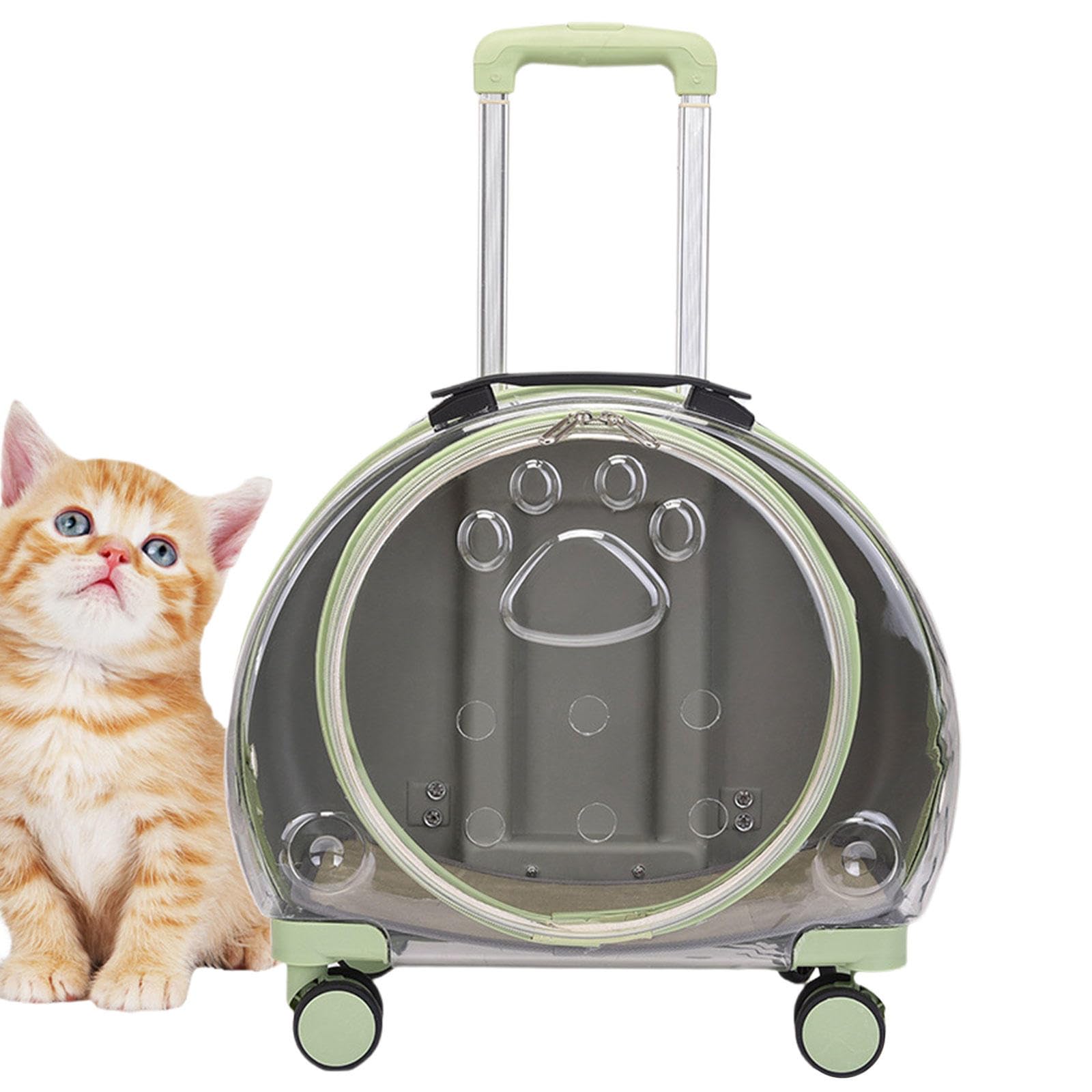 Trasportino per Gatti con Ruote, Trasportino per Cani da Viaggio con Bolle Trasparenti e Respirazione Libera, Trasportino per Gatti Leggero e Rigido,Green A
