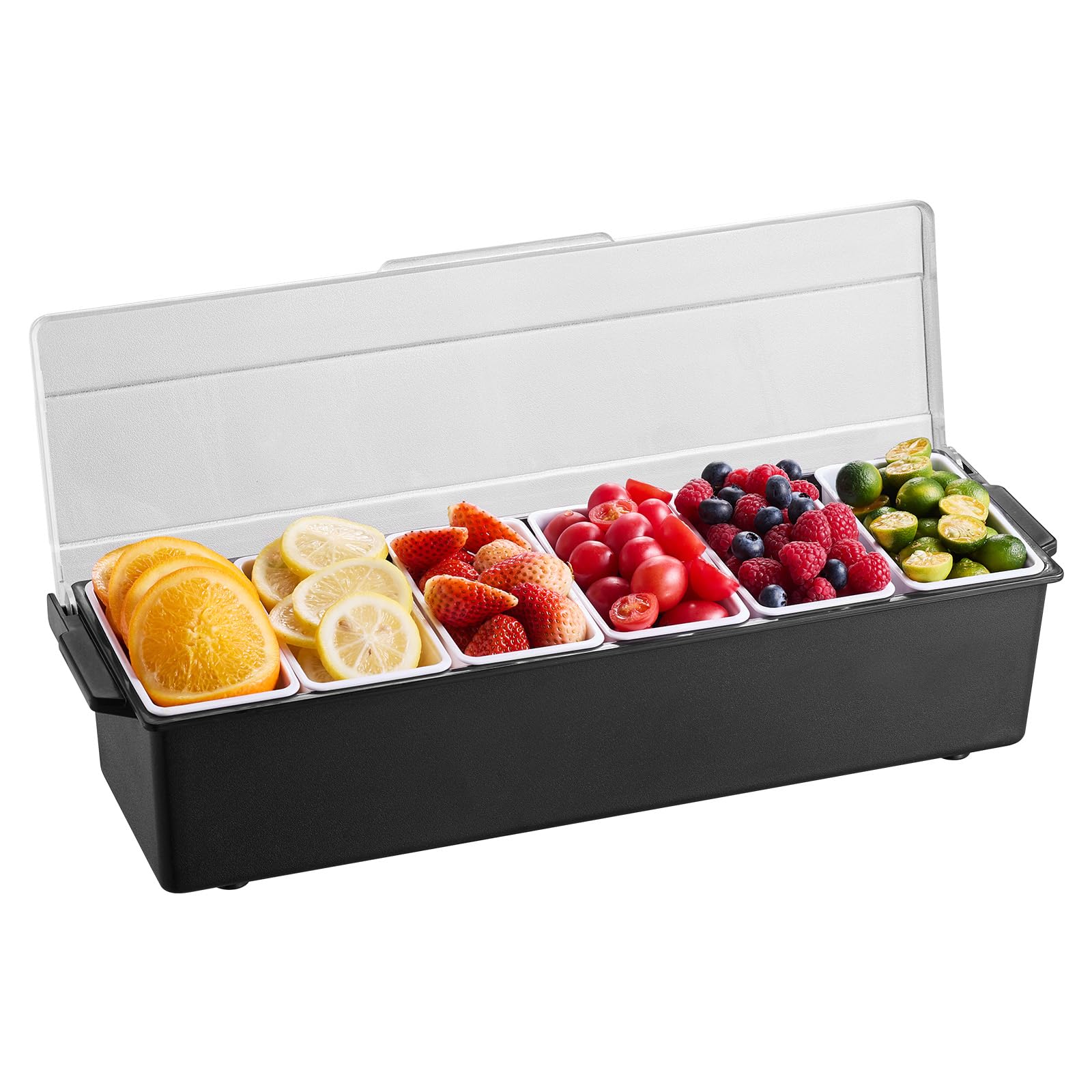 VEVOR Saladette Réfrigérée à Poser avec 6 Bacs et Couvercles, Vitrine Réfrigérée pour Pizzeria Refroidi par Glace, Facile à Nettoyer, Station pour Ingrédients, Fruits, Salades, Cuisine, Restaurant