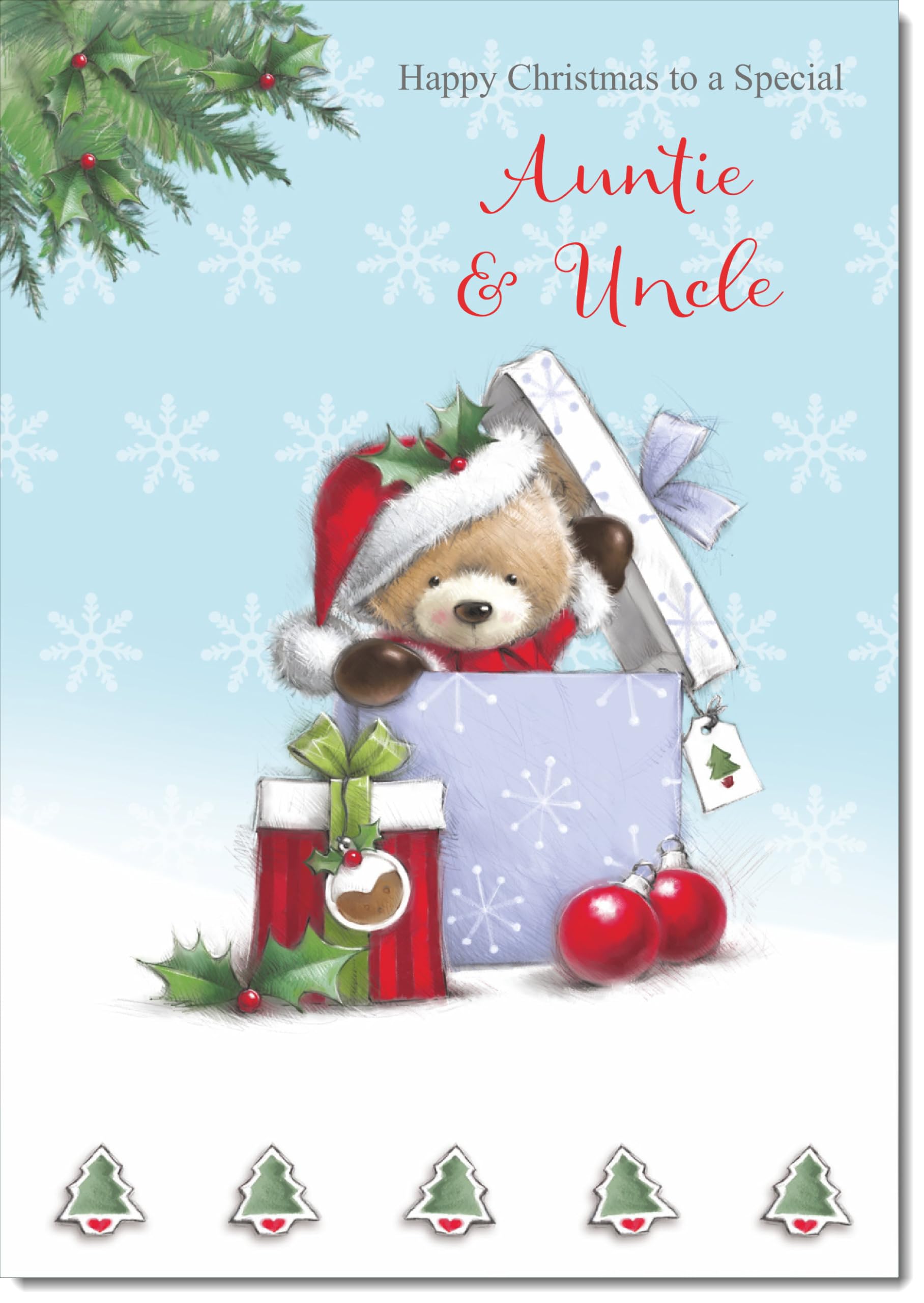 doodlecards Auntie and Uncle Christmas Card Cute Bear Parcel Large A4 Size Christmas Card for Auntie & Uncle with Plain Envelope — image 1