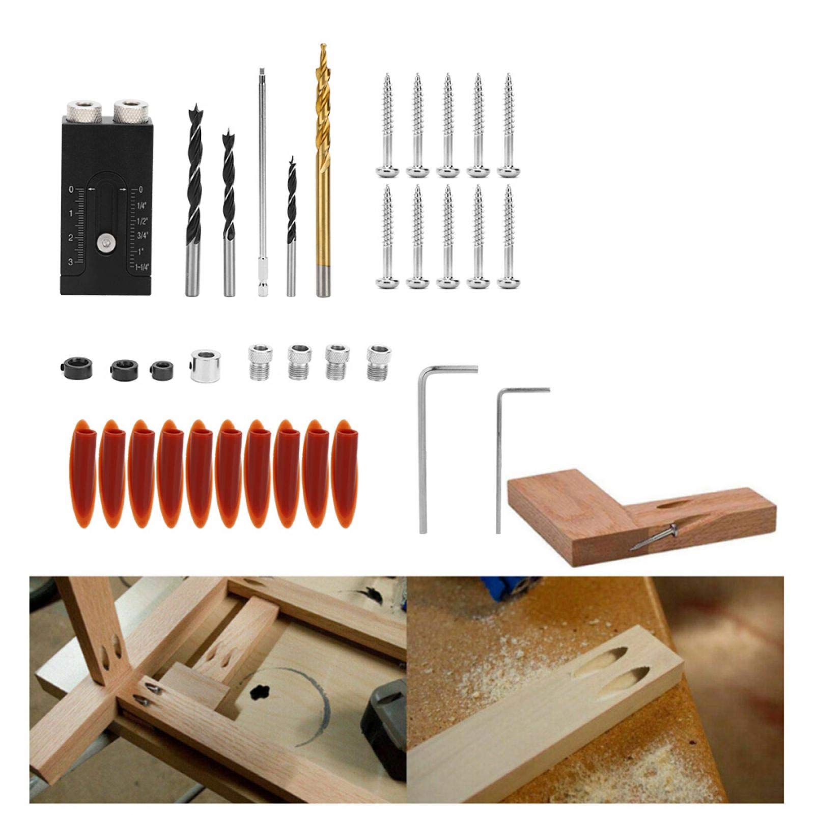 Aleación de aluminio Pocket Hole Jig Kit Oblique Drilling Locator Doble Madera Guías Joint Ángulo Herramienta Carpintería
