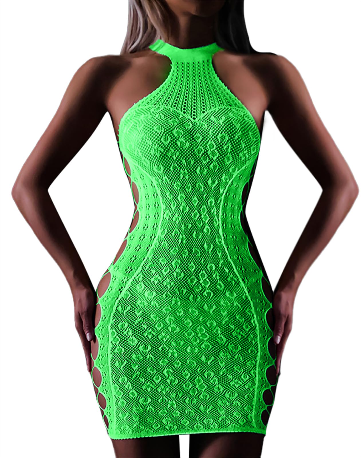 dtwawa Glow in the Dark Sexy Exotic Lingerie Bodystockings, Fishnet Crotchless Bodysuit Nightwear for Womens-picture-33