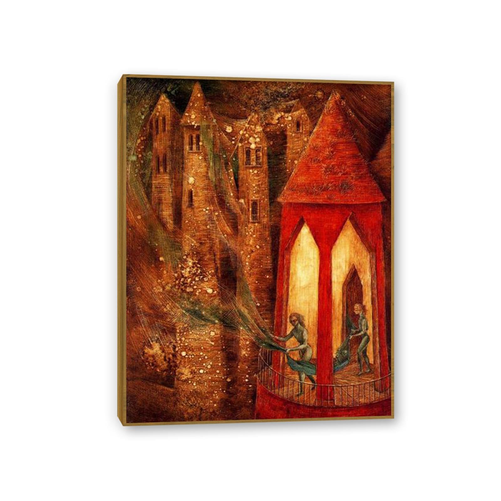 MYCGGDGH Remedios Varo Canvas Wall Art Reproductions of Famous Paintings The task Posters Remedios Varo Print Wall Decor for Living Room Bedroom Home Decor 80x60cm(32x24in) Teak frame