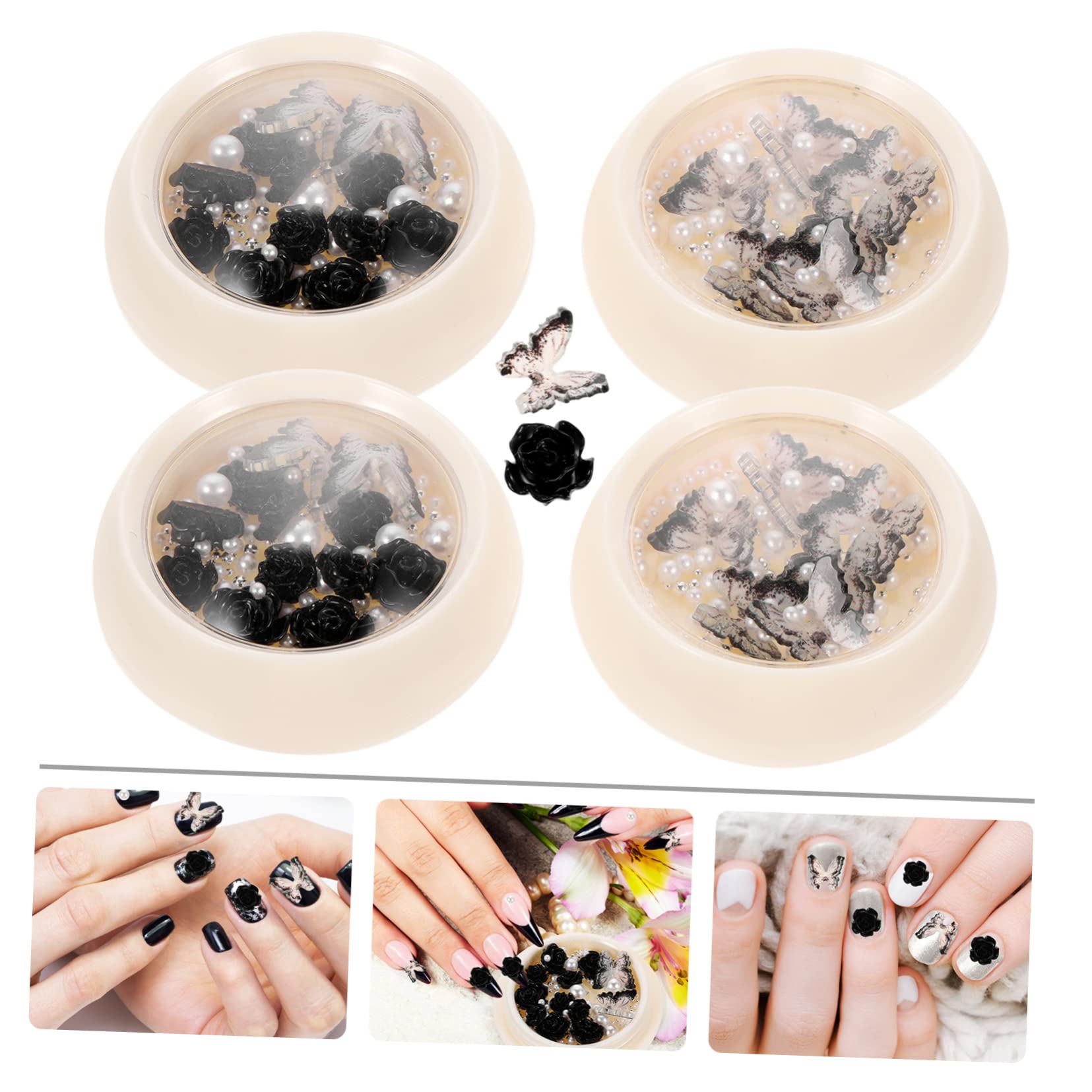 PLAFOPE 5 Set Di Ciondoli Per Unghie A Forma Di Fiore Gioielli Per Unghie in Resina Strass Per 4 Scatole * 5