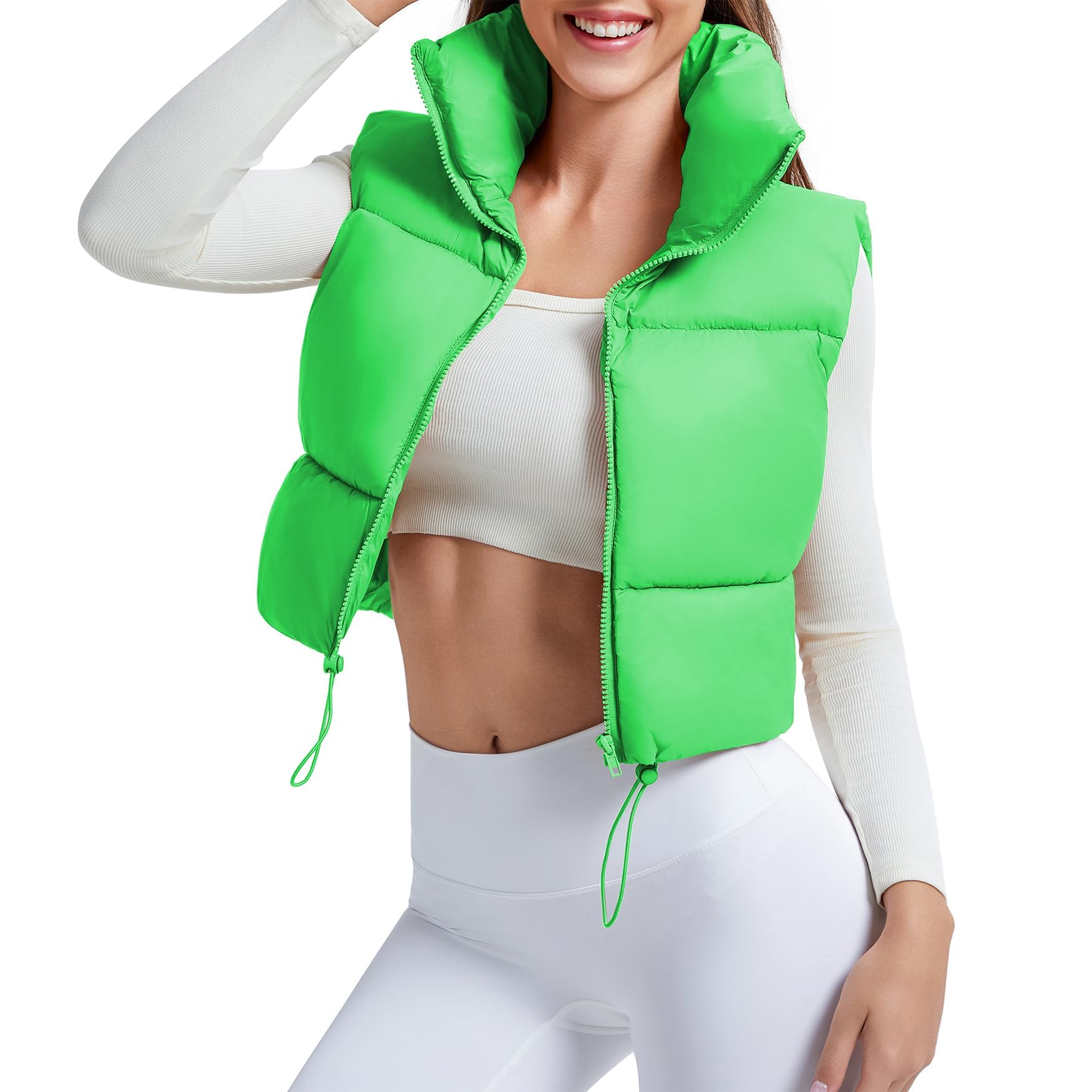 CULACCINO Women's Winter Cropped Puffer Vest Crop Jackets For Women Full Zip Stand Collar Padded Lightweight Outwear Vest