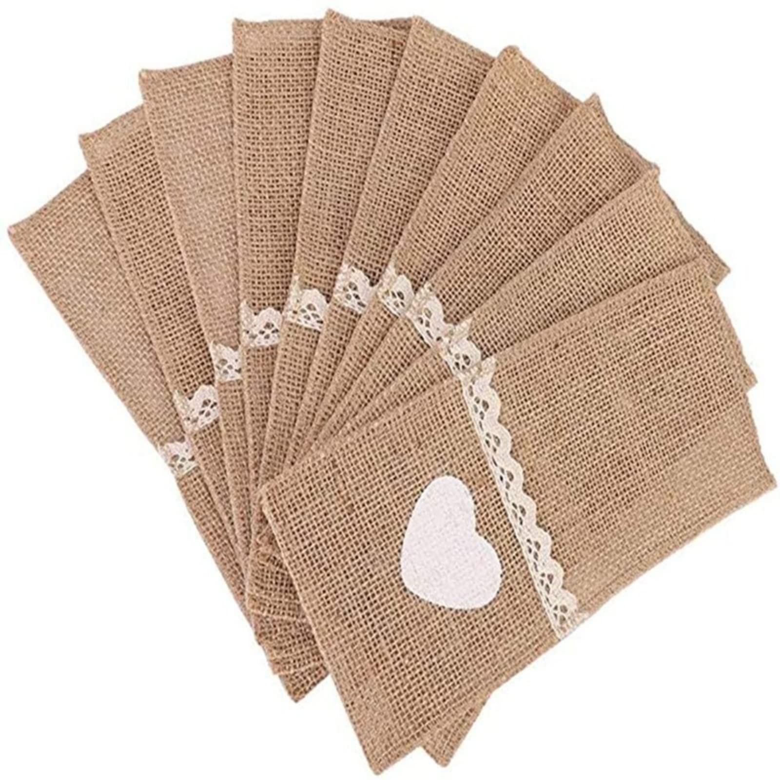 Range-couverts mariage vintage en jute naturelle avec dentelle de fête