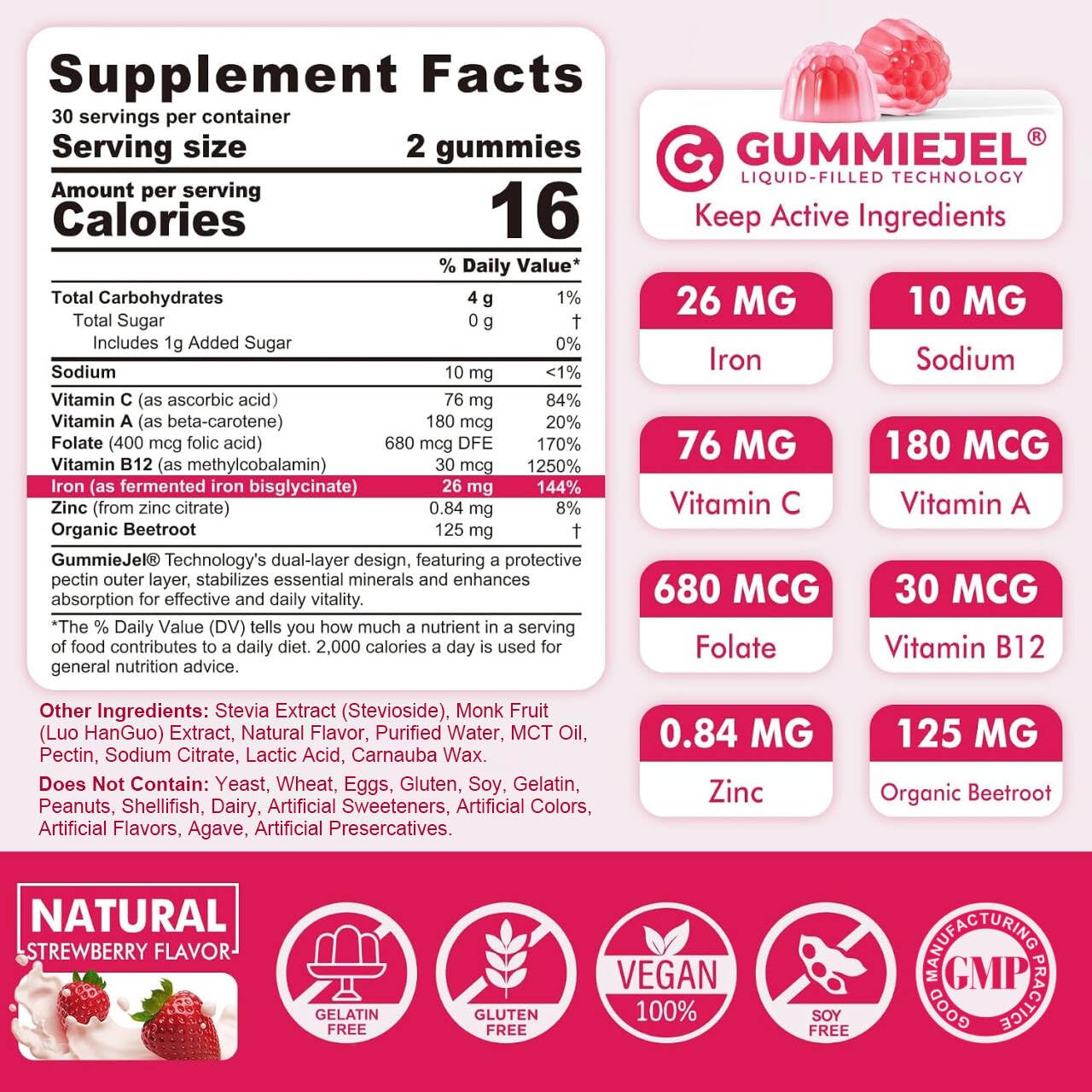 Iron Bisglycinate Gummies for Women Men 26mg, Increase Iron Levels, 60 Cts — Amazon image 2