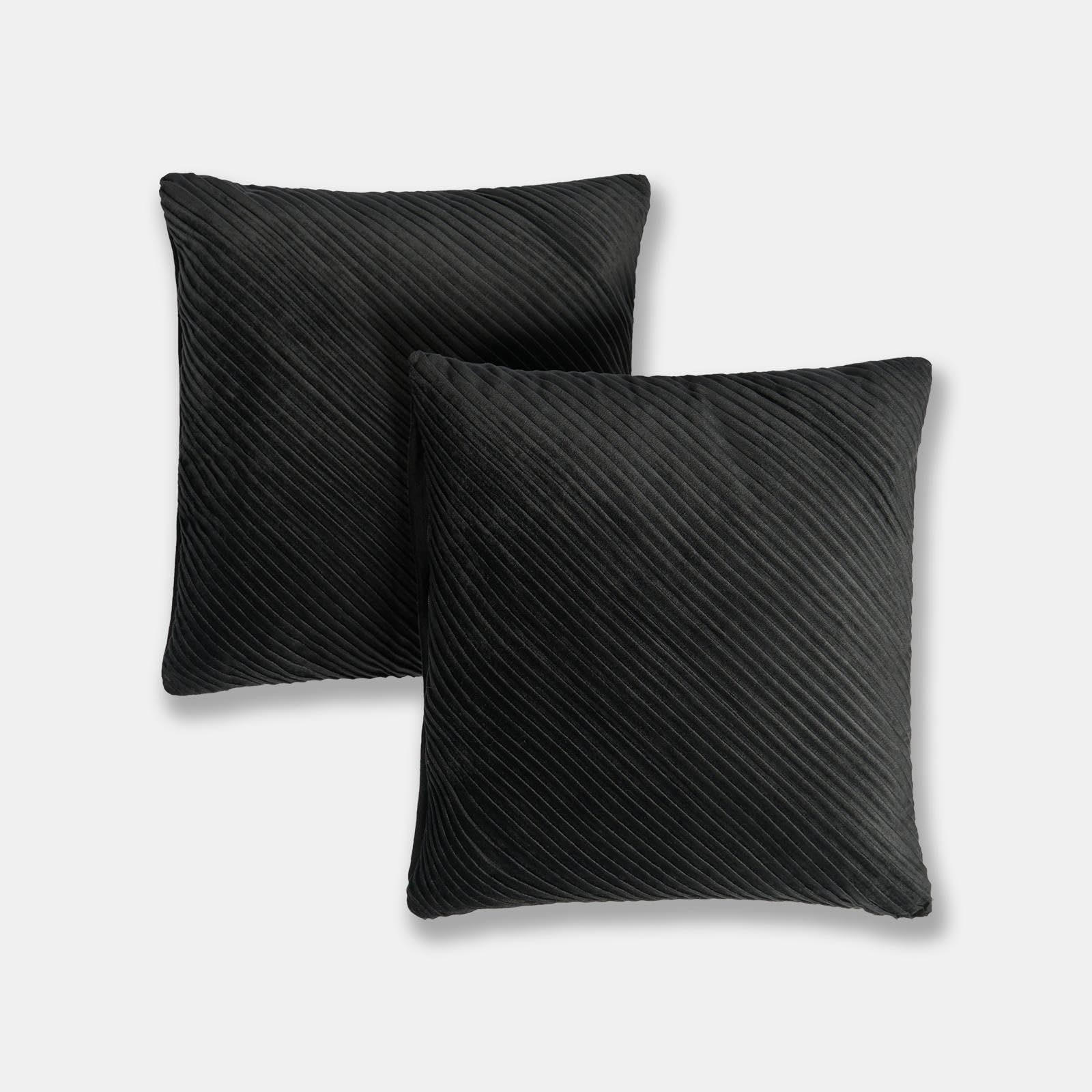 Ohs Black Cushion Covers 45 X 45Cm, Ultra Soft Cosy Pleated Velvet Design Decorative Throw Pillow Covers Pack Of 2 With Invisible Zipper For Couch Living Room Bedroom,