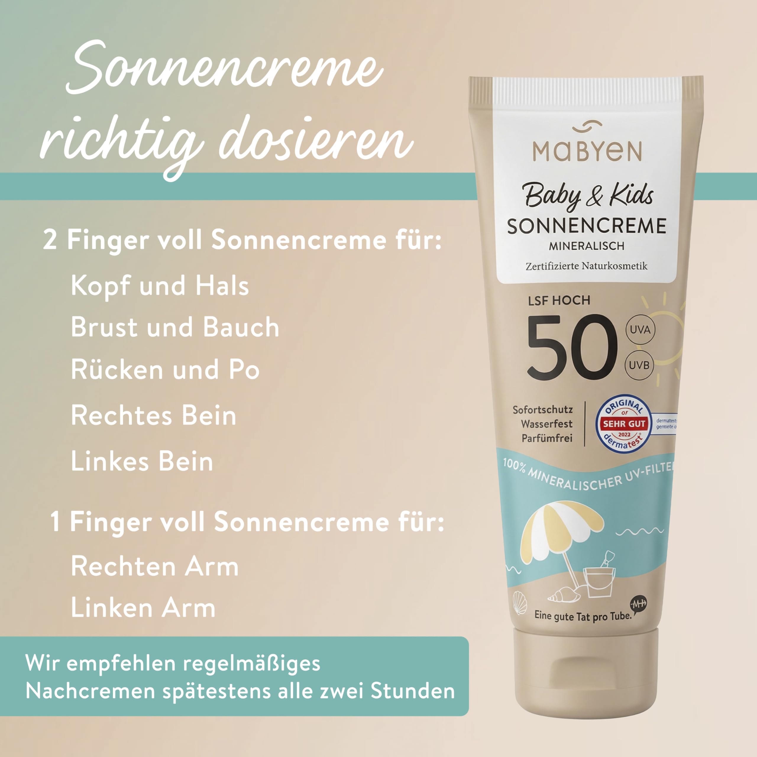MABYEN Crème solaire 100% minérale pour bébés et enfants SPF 50, lot de 2 x 100 ml –avec filtre minéral UVA/UVB– résistante à l'eau, cosmétique naturel sans parfum, vegan