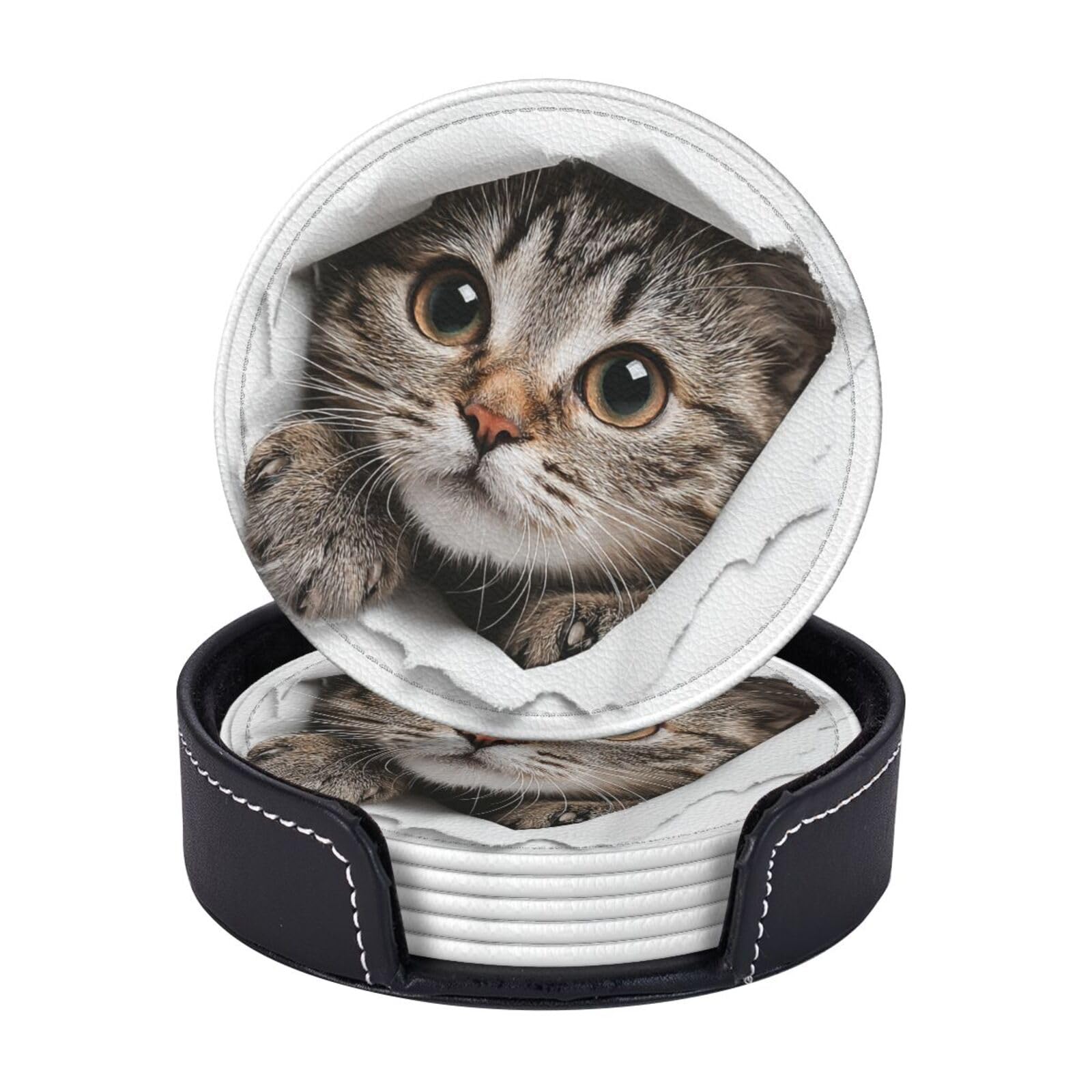 Dessous de verre en cuir chat idée cadeau originale pour pendaison de crémaillère et fête