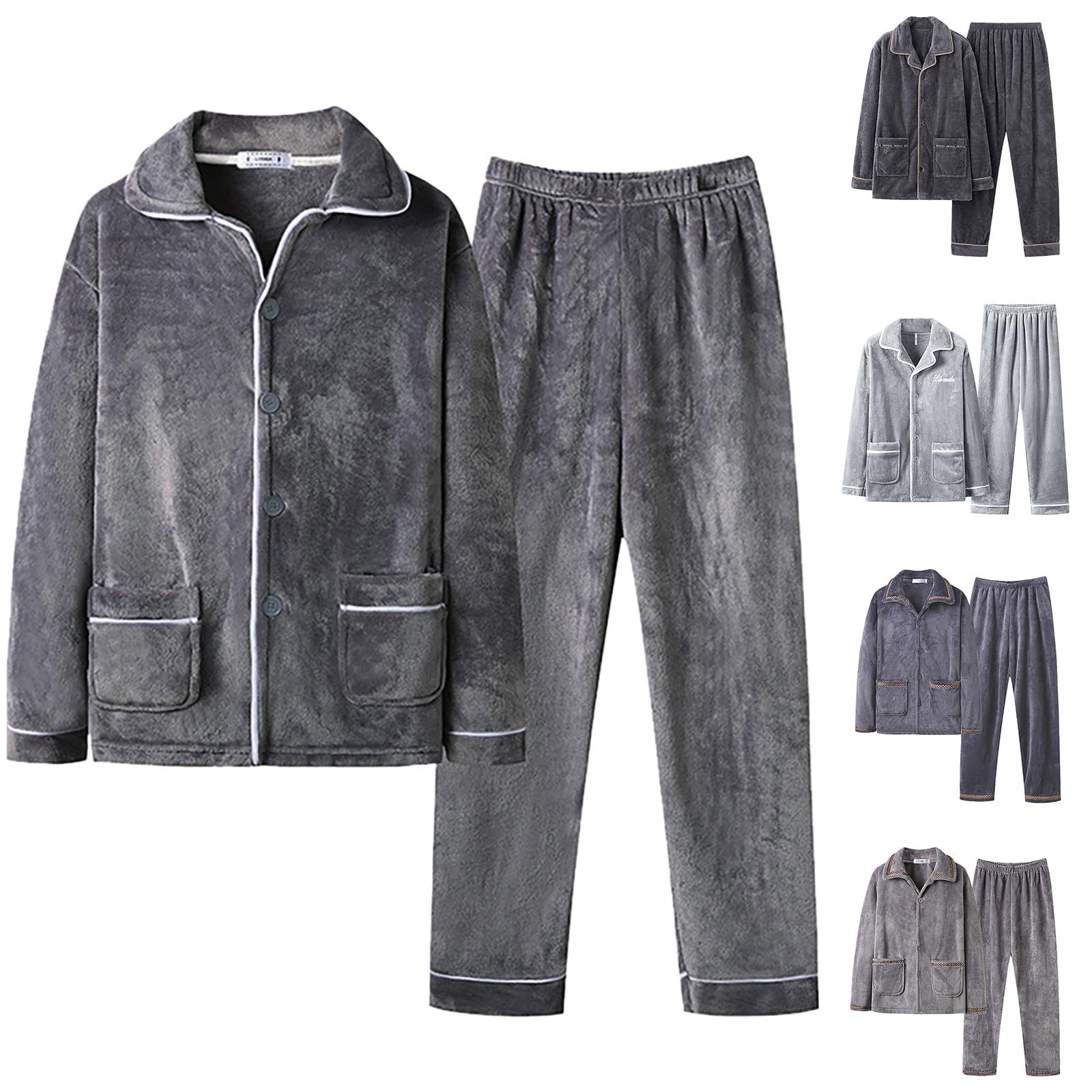 Pigiama da uomo in pile, set di biancheria da notte invernale, 2 pezzi, ispessito, caldo, flanella, lungo, 2 pezzi, biancheria da notte con cappuccio, tuta per il tempo libero