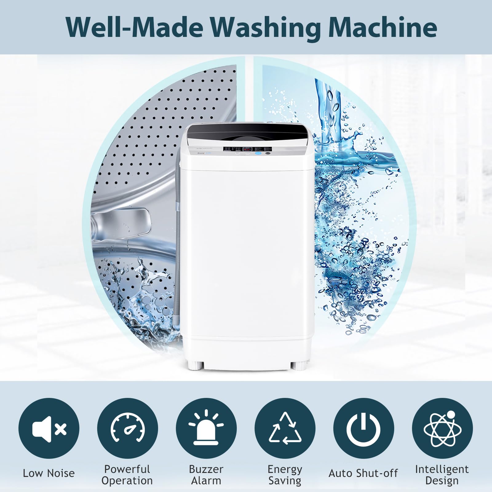 KOMFOTTEU Tragbare Waschmaschine, 4,5 kg, Mini-Waschmaschine, Toplader mit 10 Programmen, 8 Wasserstufen, LED-Display, kompakte Waschmaschine, automatisch, für Zuhause, Wohnungen