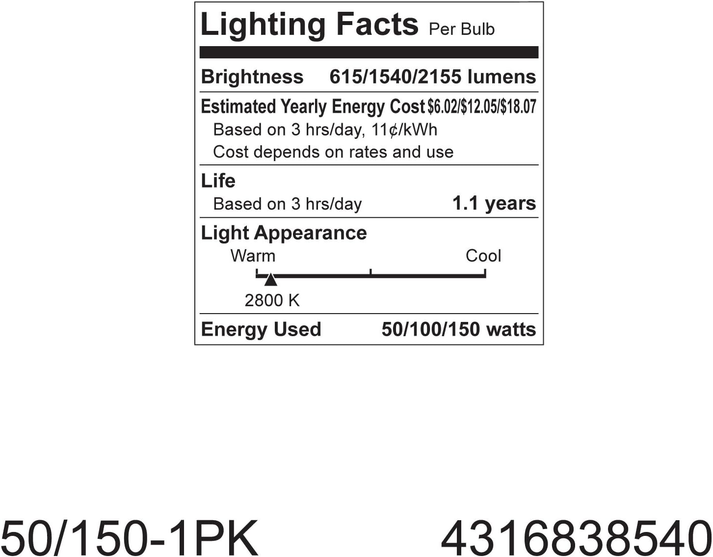 GE Lighting 638084635582 Soft White 3-way 97494 50/100/150-Watt, 2155-Lumen A21 Light Bulb with Medium Base, 12-Pack, 12 Count (Pack of 1)