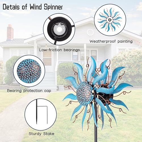 Miniatura 6 de Venniy Wind Spinner Outdoor Decoration, 57H*13D Wind Sculptures Metal Yard Art Windmill, Pinwheels for Yard and Garden