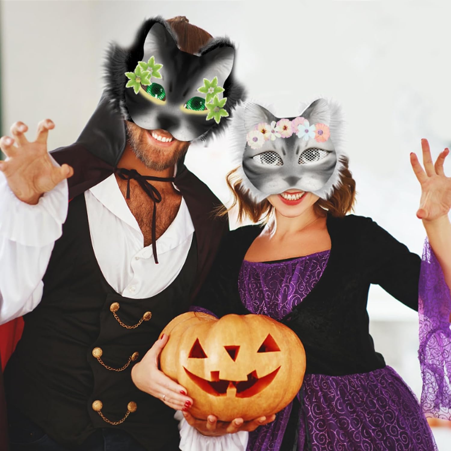 Auch DIY Therian Mask Kit 46Pcs with Felt Furs Eye Meshes Furry Cat Masks Sets Costume Mask for Halloween Christmas Masquerade Cosplay Party