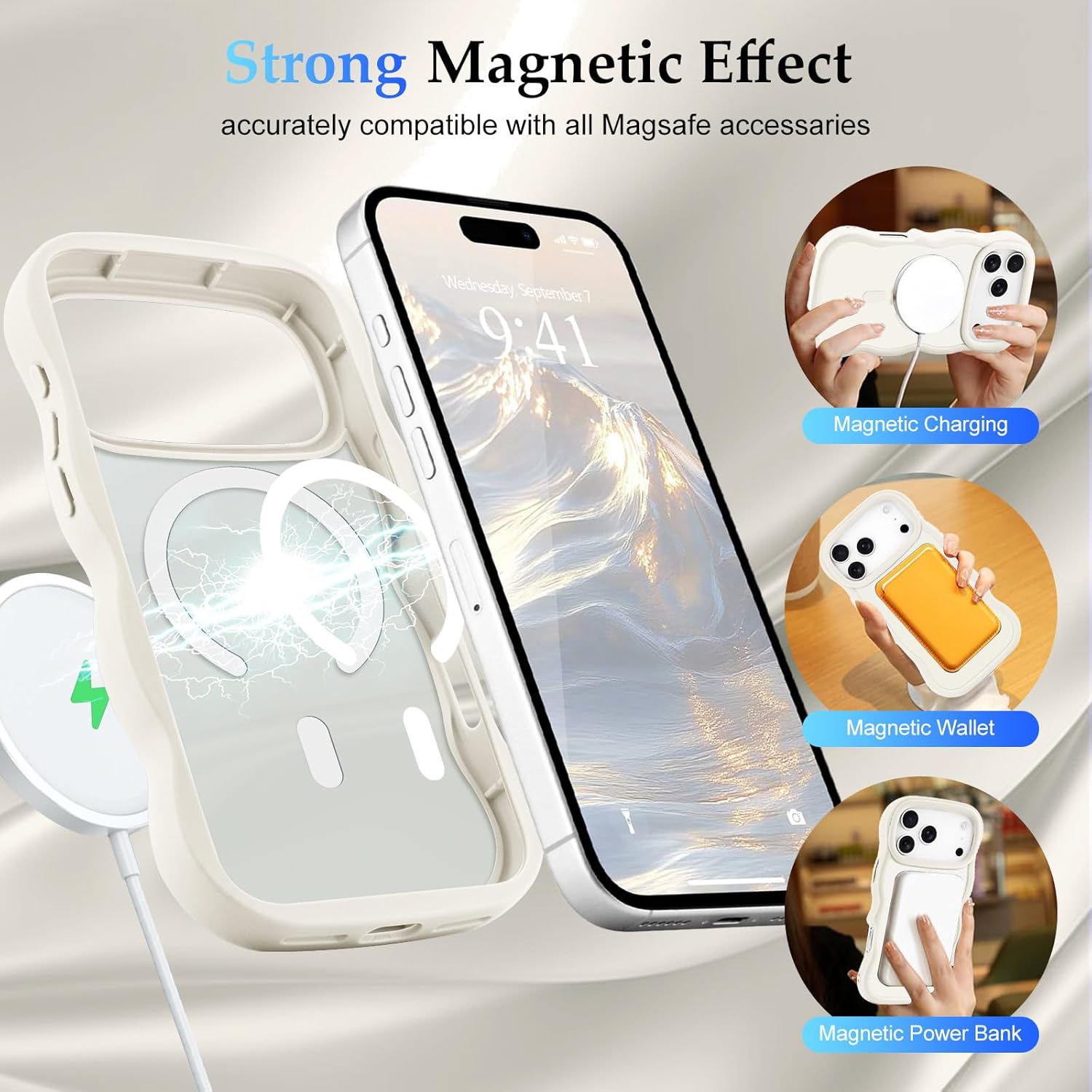 for iPhone 17 Pro Max Case, Curly Wavy Frame Hard Translucent Matte Clear Back Cover for Women Men Compatible with Magsafe TPU Bumper Shockproof Phone Case for iPhone 17 Pro Max, Stone - Image 3