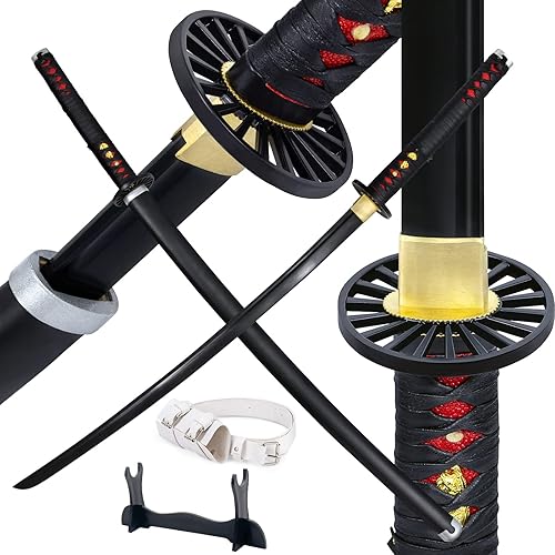 CosgodRoll Espada de demonio hecha a mano, 41 pulgadas, acero al carbono forjado 1060, espada de cosplay con vaina de cuero, espadas Katana Samurai