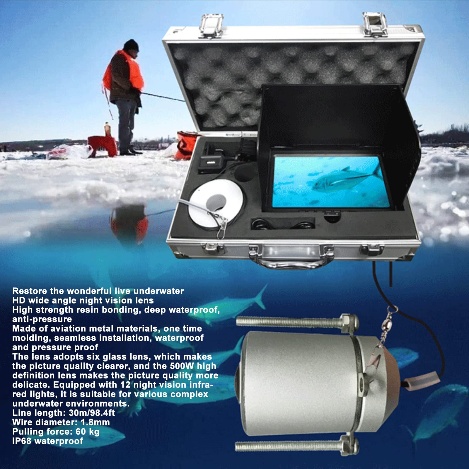 Caméra De Pêche Sous-marine MTW 7″ – Détecteur De Poissons 360°, 50m De Profondeur