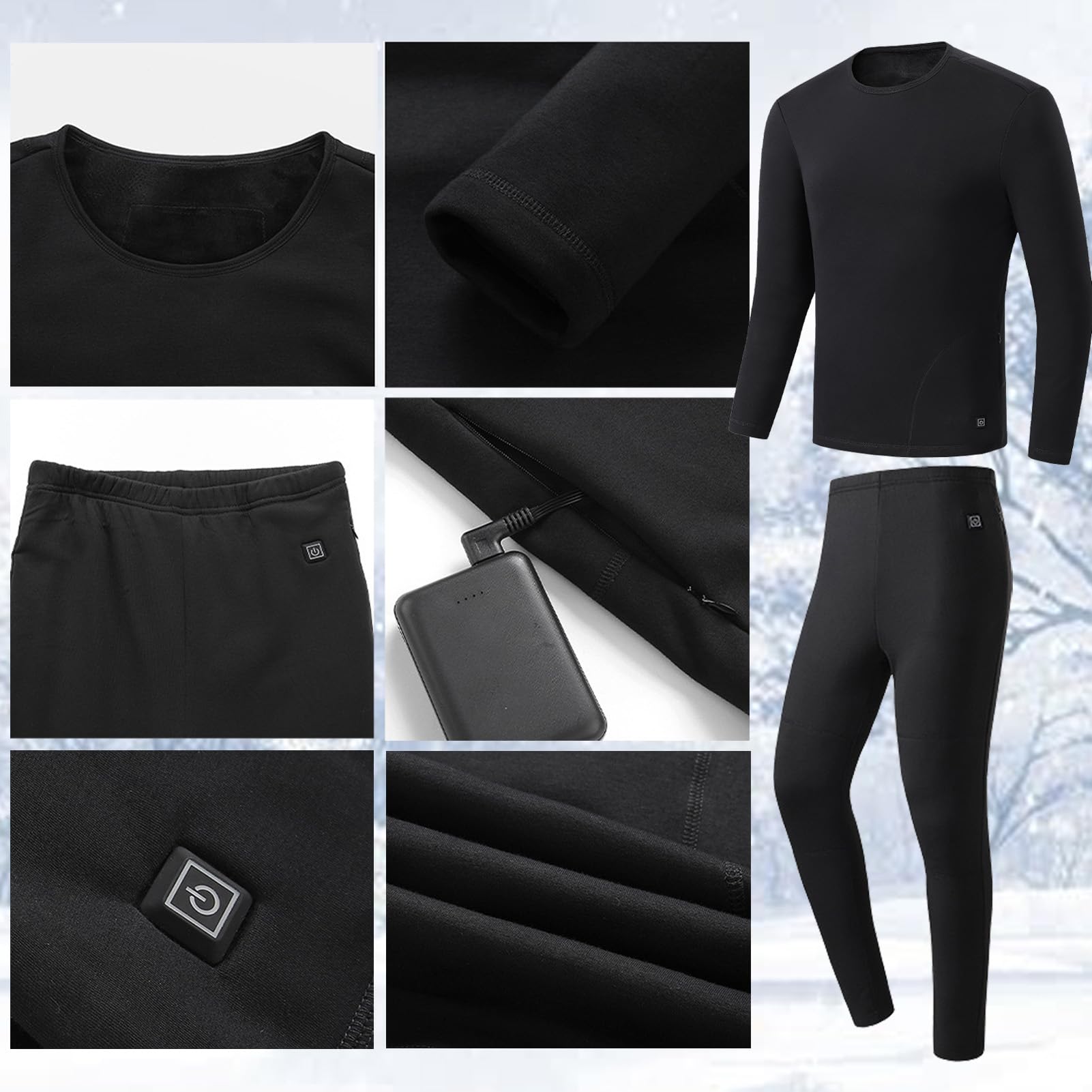 Ropa Interior Térmica para Hombre Y Mujer, Conjunto De Pantalones con Batería, Capa Base Térmica para Invierno, Deportes Al Aire Libre