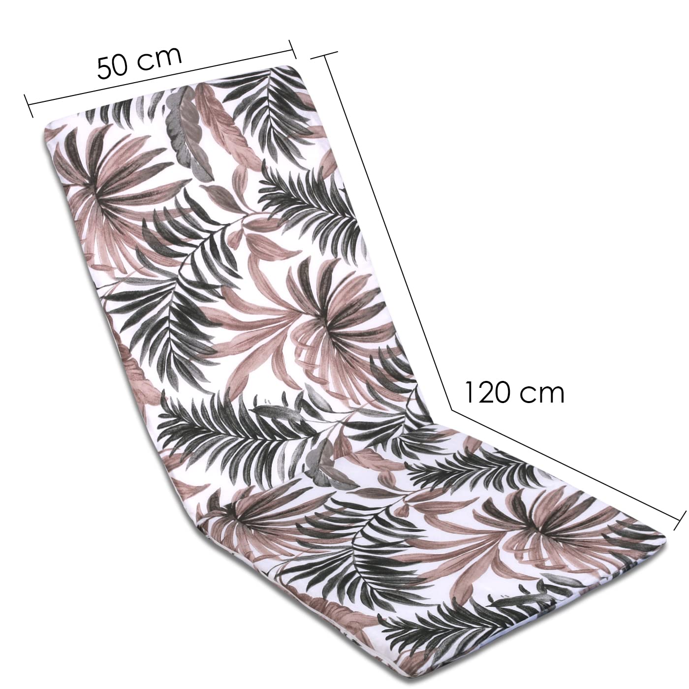 MERCURY TEXTIL- Cojín para Tumbona Estampado o Liso,Hojas Marrón(120x50cm) | Cómodo, Lavable y Elegante para Interior y Exterior. Ideal para Jardín, Piscina, Playa, Terraza y Balcón.
