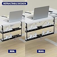 Vista 4 de 31Inch Extendable Under Desk Cable Management Tray, Metal Cable Management Tray Under Desk Cord Management with Clamp, Extendable Power Strip Cord