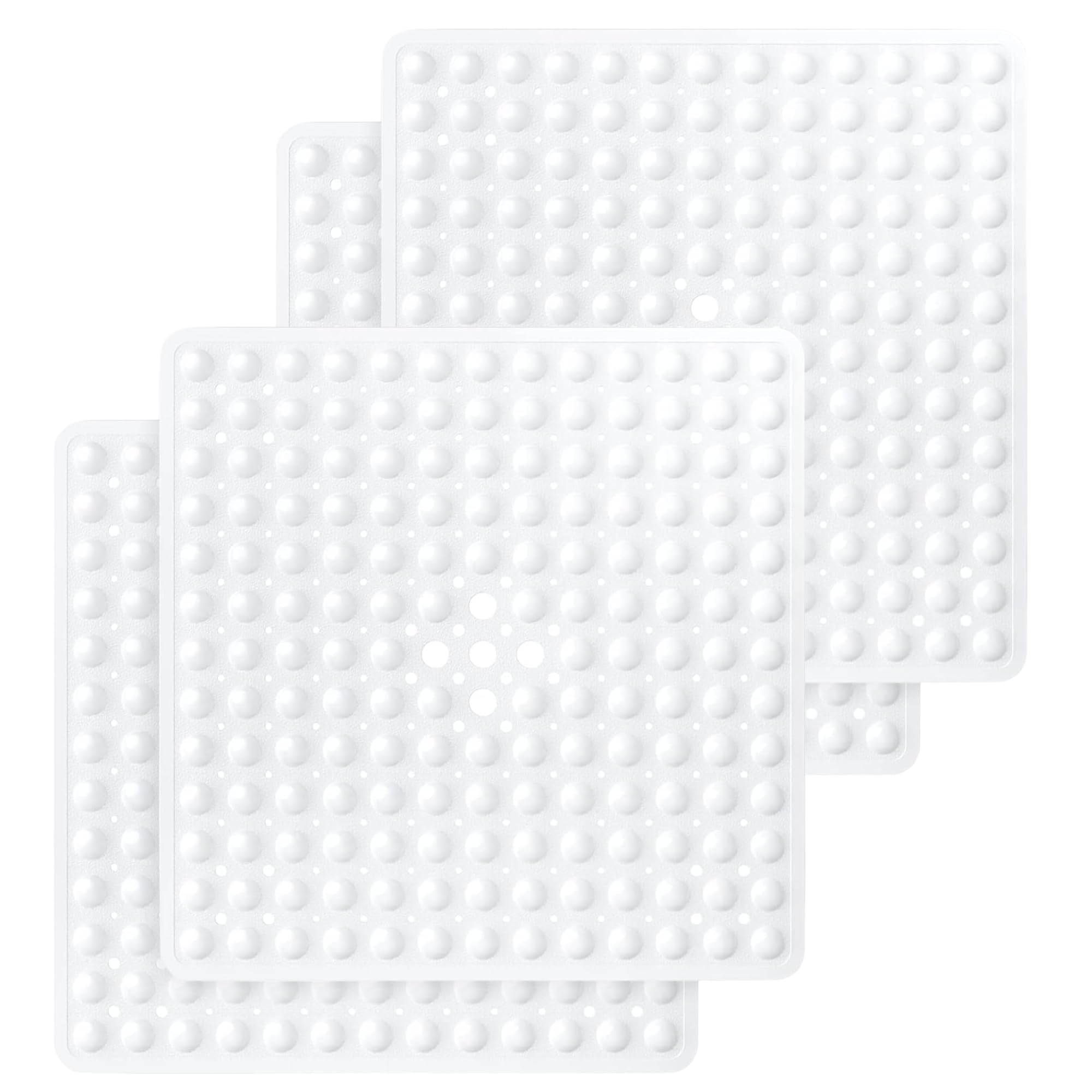 MOONLIGHT20015 Non Slip Shower Bath Mat 4 Pack – Anti Mould & Mildew PVC Bathroom Mats with Suction Cups, Drain Holes, Machine Washable, Ideal for Bulk & Wholesale Use (53x53cm, White)