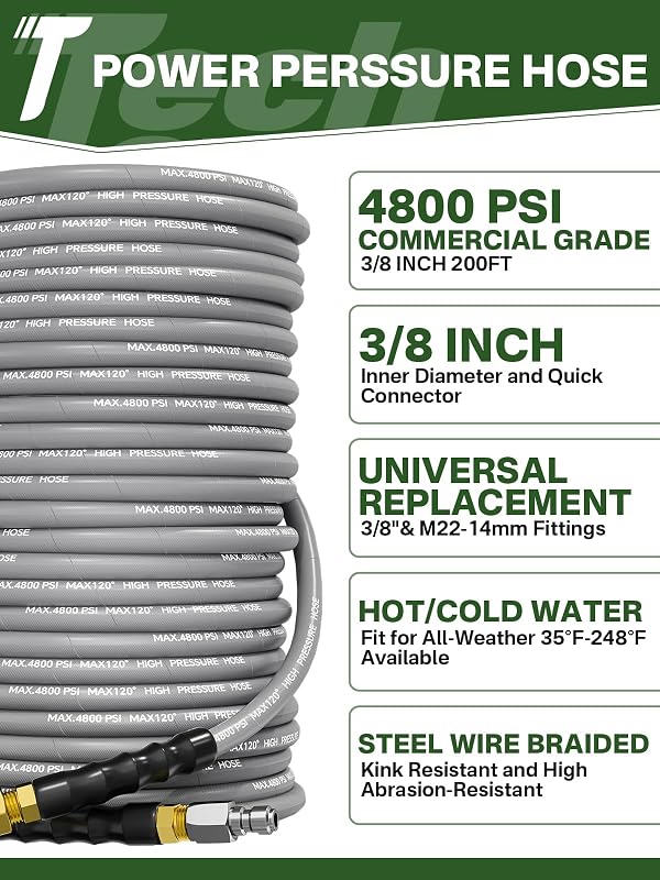 TechSweepPro 3/8" 4800PSI Pressure Washer Hose 200FT Swivel Quick Connect by TechSweepPro - Used condition - Image 2