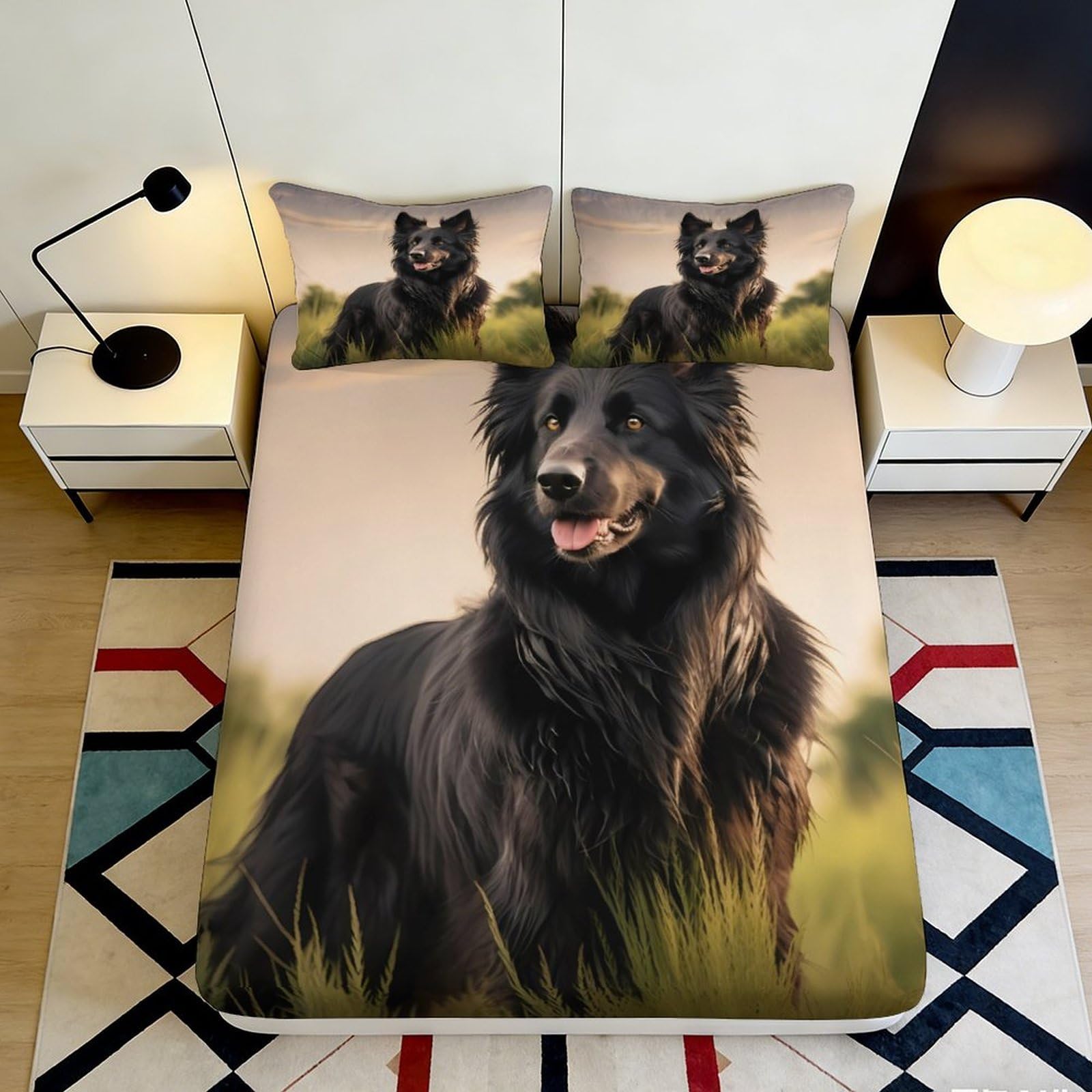 Uxinyoume Style-10 3D Printed Black Dog Fitted Sheet Microfiber Soft Bedroom Decor Grass Theme Mattress Cover For Home Dorm 90X200x25cm