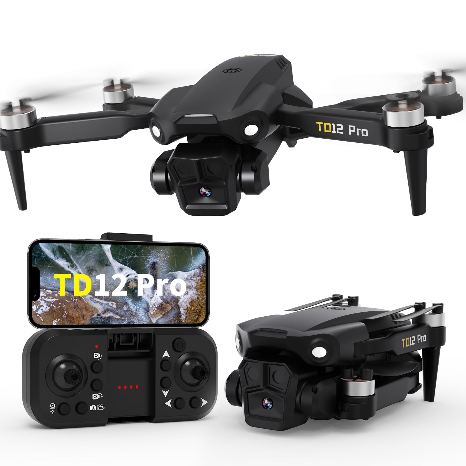 Toladrone TD12PRO Drone with Camera 4K, Drones for Adults Brushless Motor Level 3 Wind Resistance Headless Mode 3 Speed Modes, Mini Drone for Beginners with Carrying Case Foldable Quadcopter