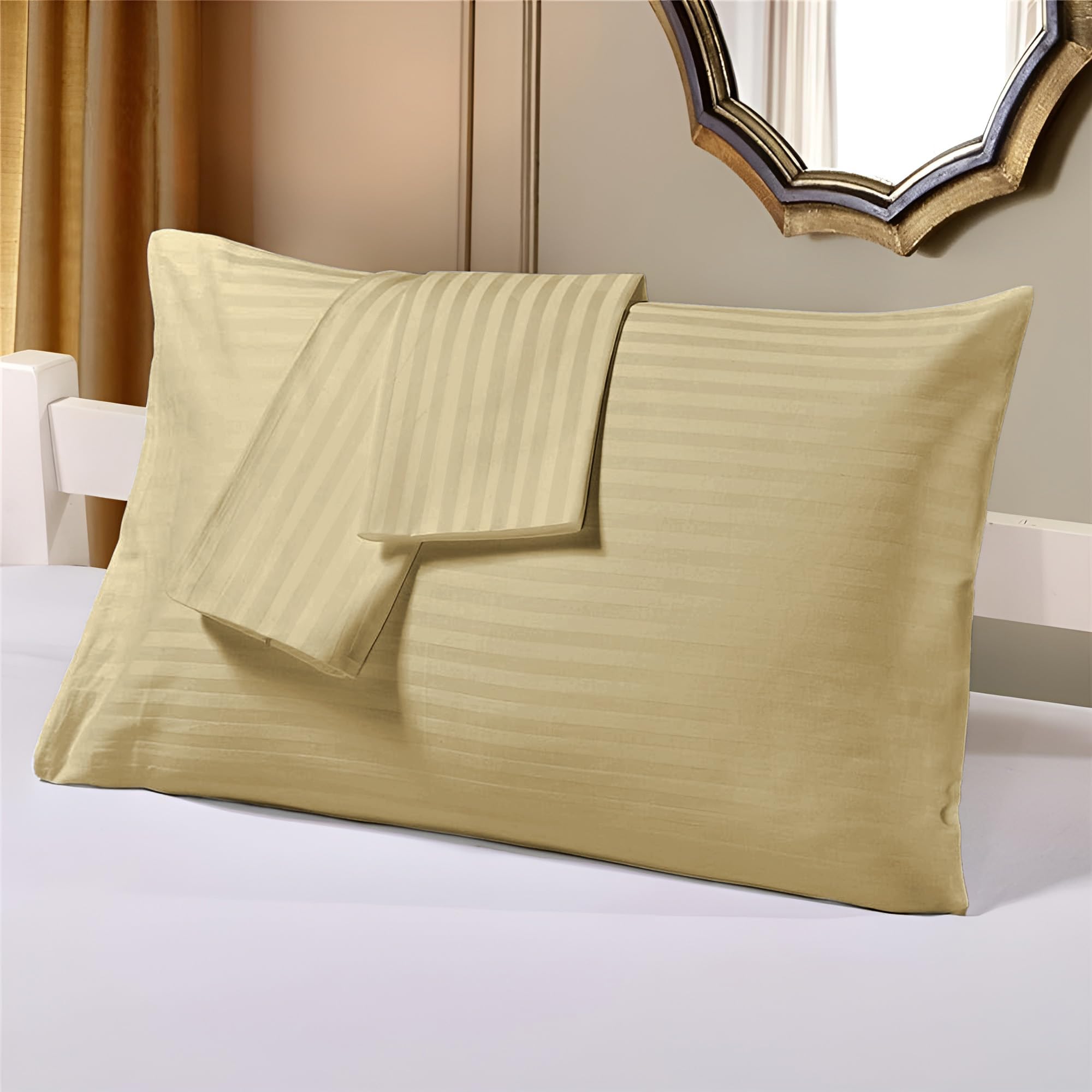 Hotel Linen Klub Standard Pillowcase 2pc Set , 100% Cotton 250Tc Sateen 1cm Stripe, Size: 50x75cm , Bronze