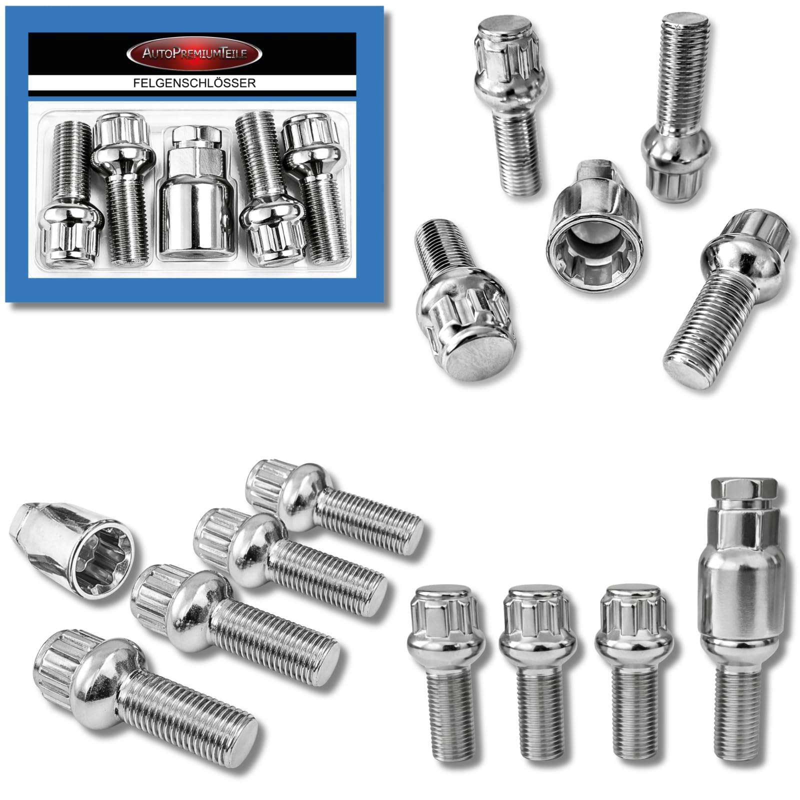 Felgenschloss M14x1,5x28mm Kugelbund R13 kompatibel mit Audi Bentley Cupra Ford Seat Skoda McLaren VW 4x silberne Felgenschlösser Felgensicherungen Radsicherungen Radschlösser Radschrauben Radbolzen