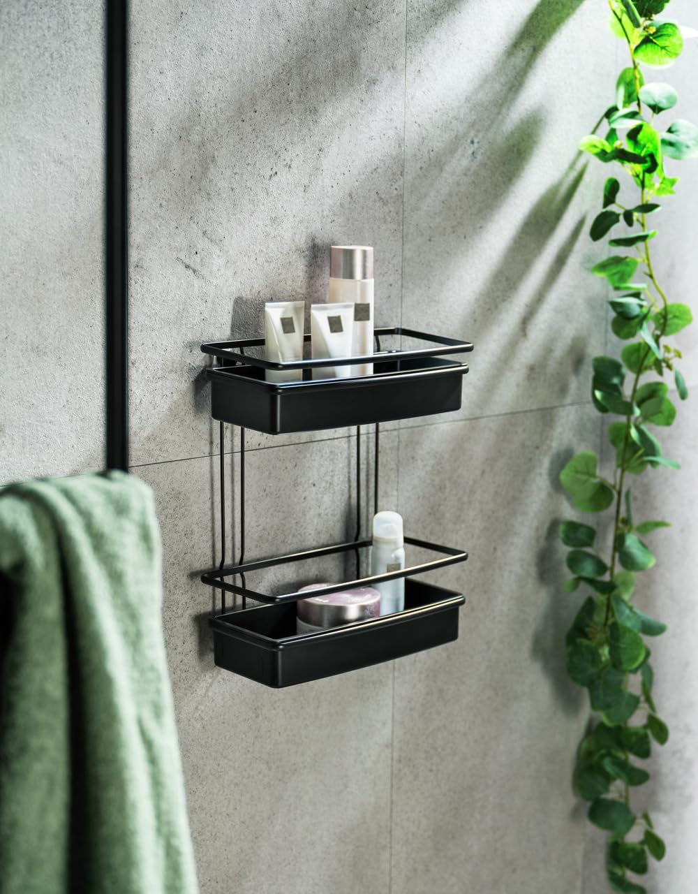 Wenko Scaffale a Molinella, 2 Piani per Il Bagno con Cestini Profondi, Appoggio Sicuro Dei Prodotti per L'Igiene, in Acciaio Verniciato Opaco con Inserti in Plastica, (Lxaxp): 30 X 35 X 14 Cm, Nero