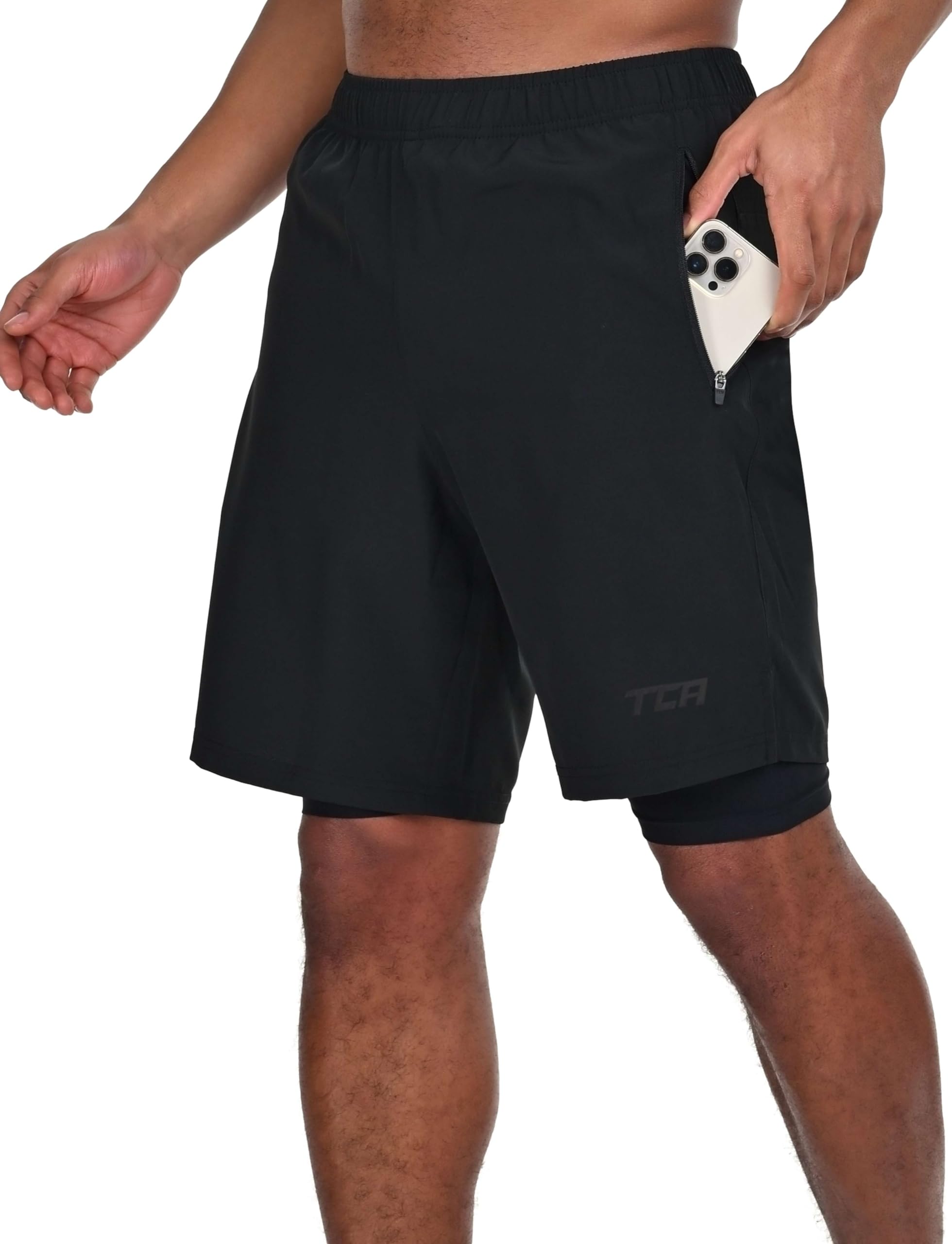 TCA Ultra Short Running Homme - Short Homme Sport avec Poche Arrière Zippée et Cuissard Compression Intégré - Shorts de Sport Homme