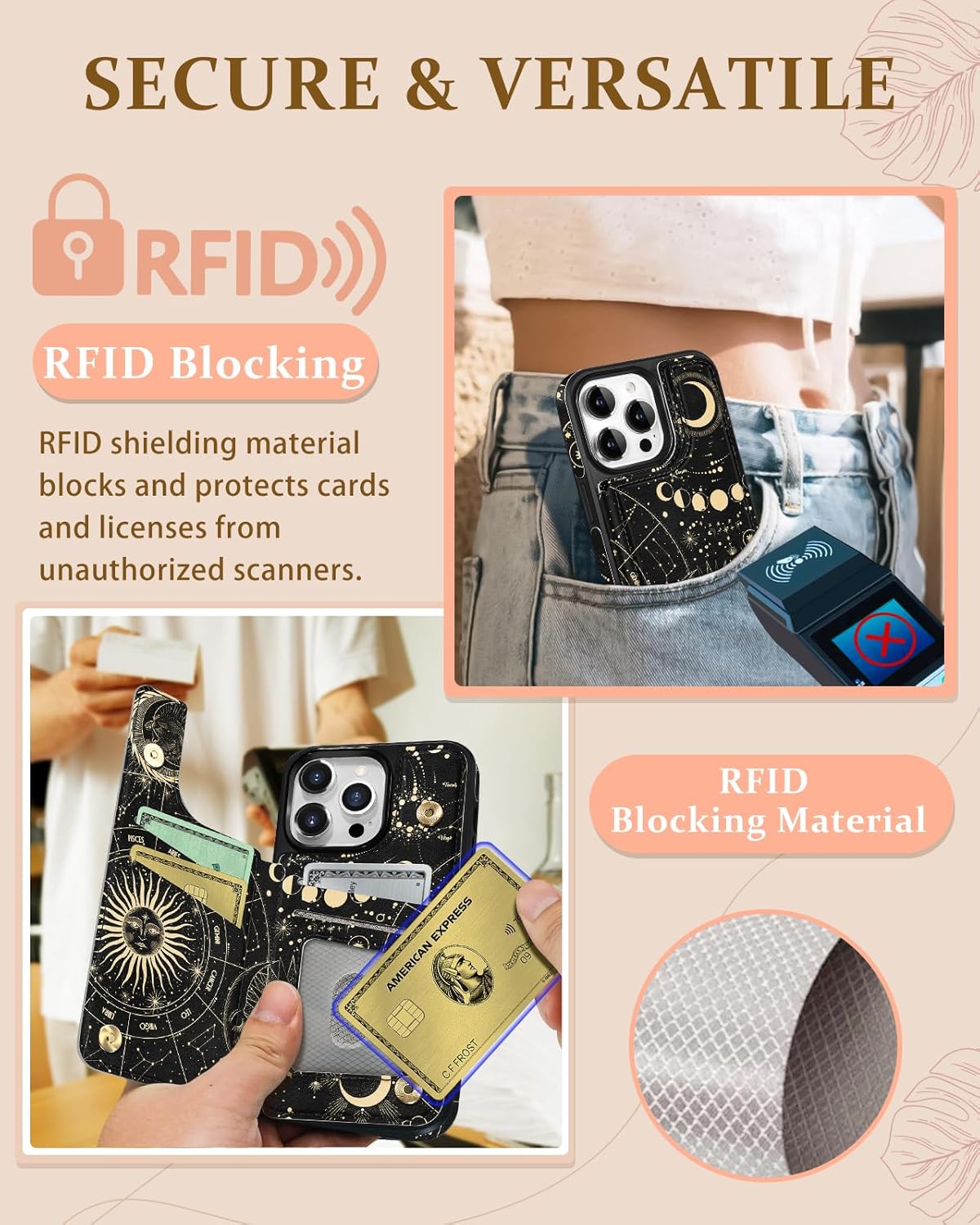 for iPhone 15 Pro Max Wallet Case with Card Holder, Designer Constellation Pattern Kickstand Magnetic Clasp Back Flip Folio Leather Phone Cases for iPhone 15 Promax for Women Men Girls - Image 5